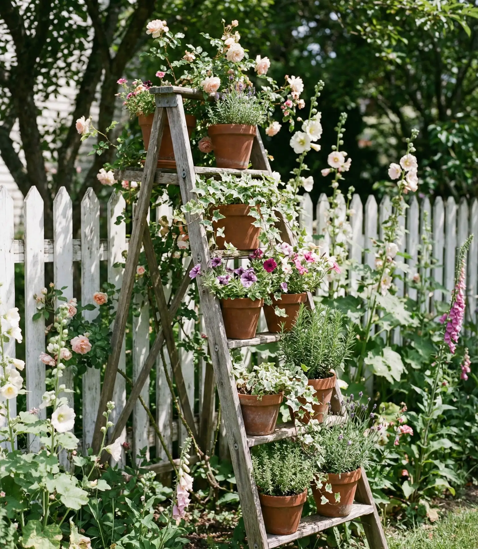 Repurposed Ladder Plant Display 1