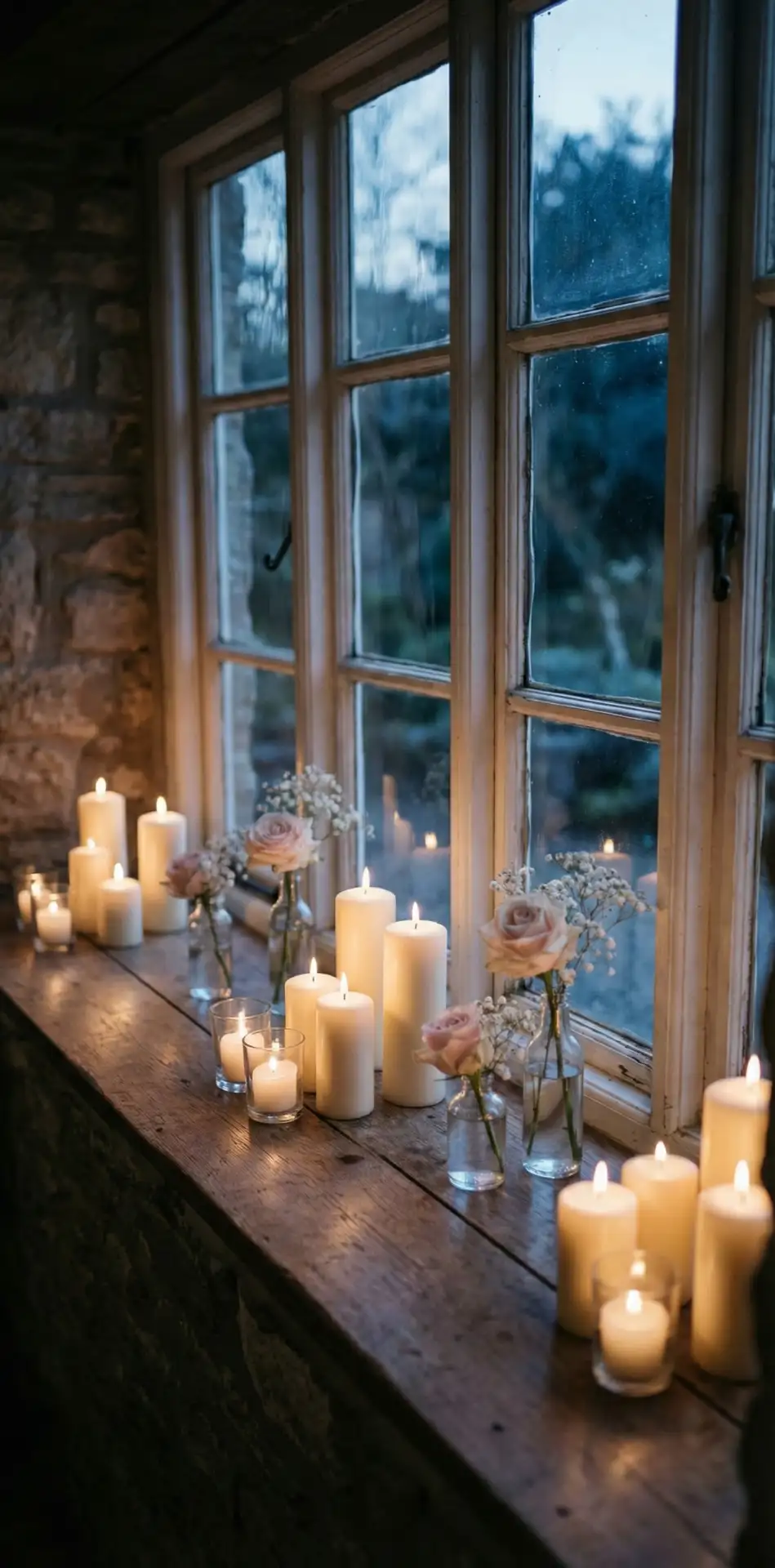 Romantic Window Ledge Candle Arrangement 1