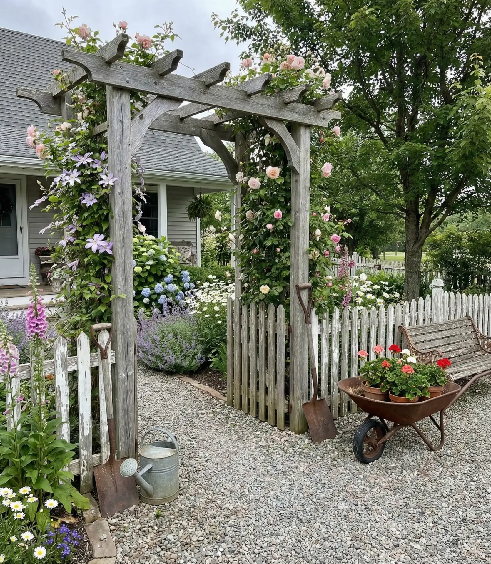 Rustic Farmhouse Entry with Wagon Wheel Detail 1