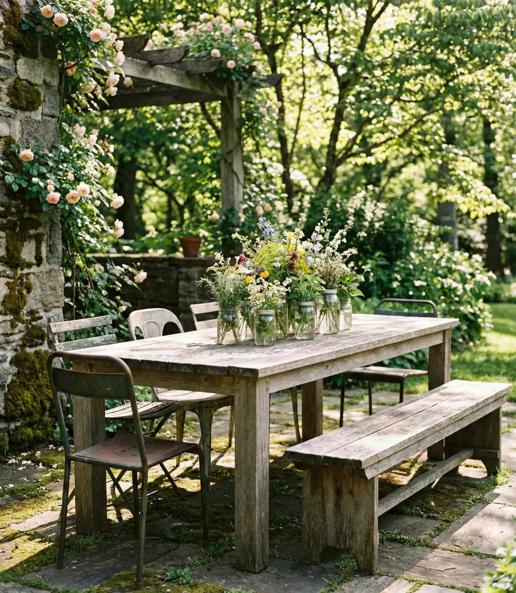 Rustic Farmhouse Table with Mismatched Seating 2