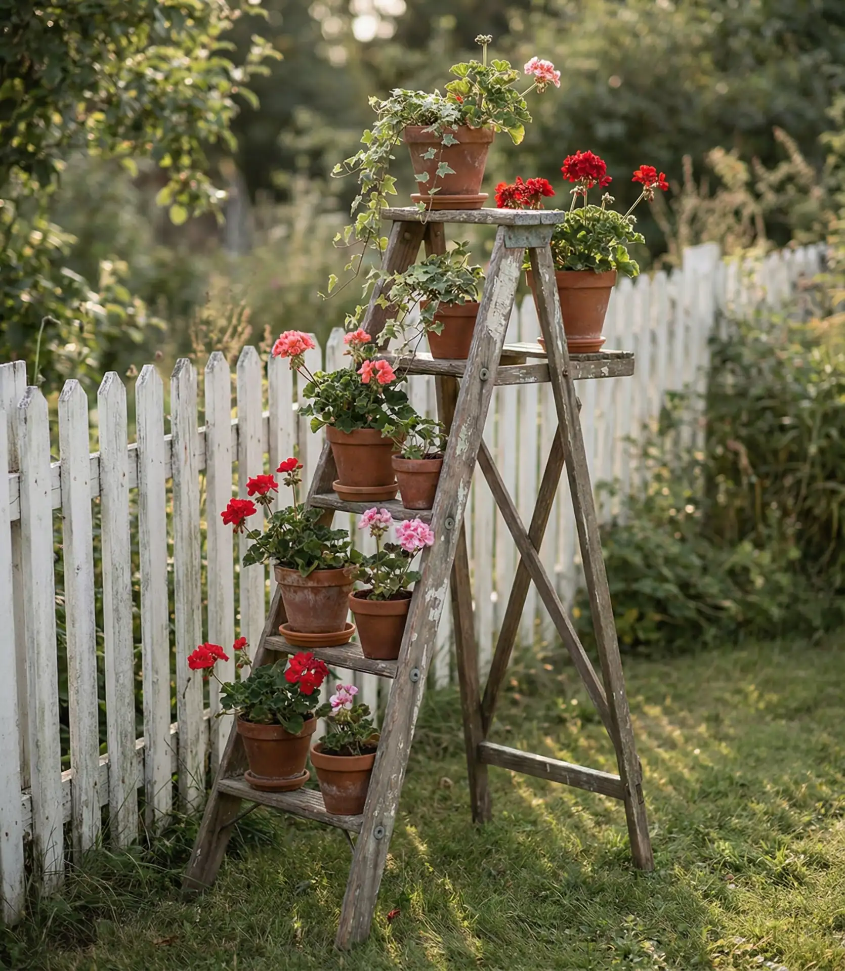 Rustic Wooden Ladder Planters 1