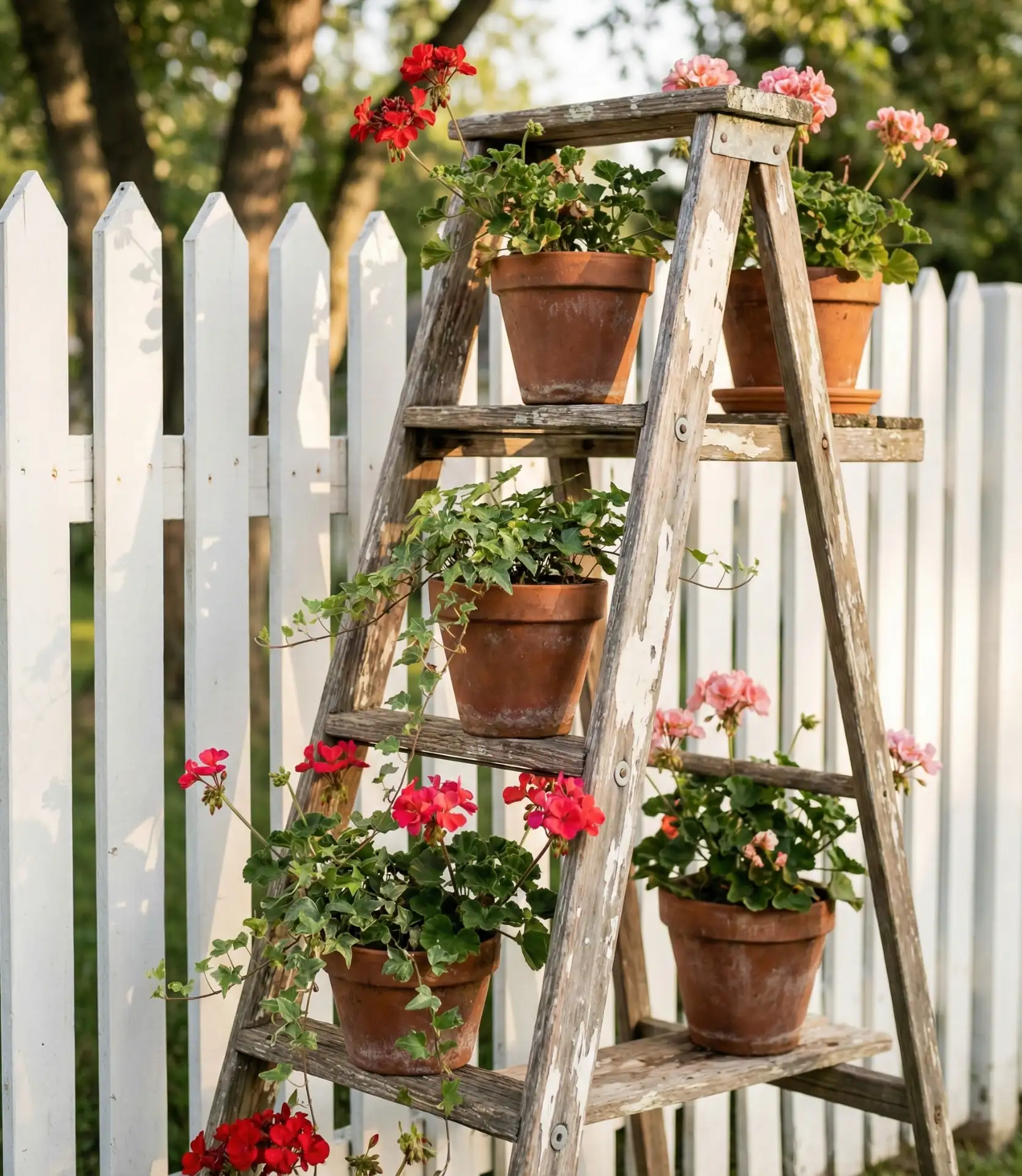 Rustic Wooden Ladder Planters 2