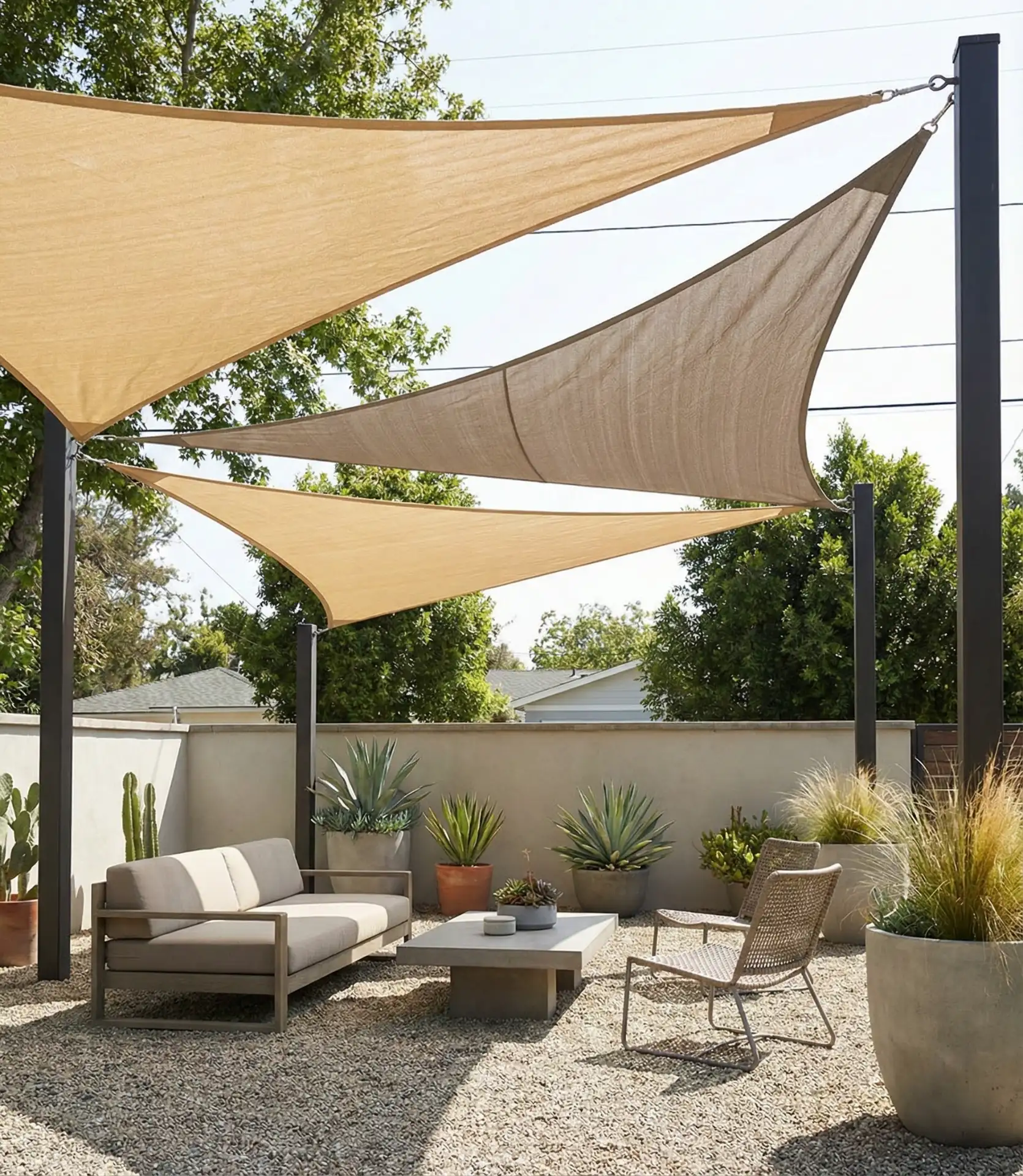 Shade Sail Canopy Over Gravel Lounge Area 1
