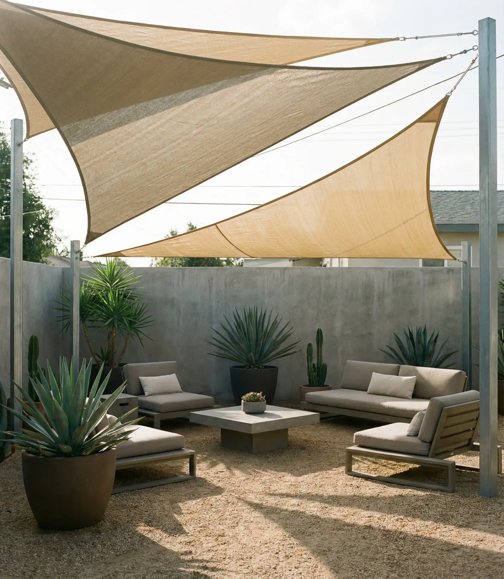 Shade Sail Canopy Over Gravel Lounge Area 2