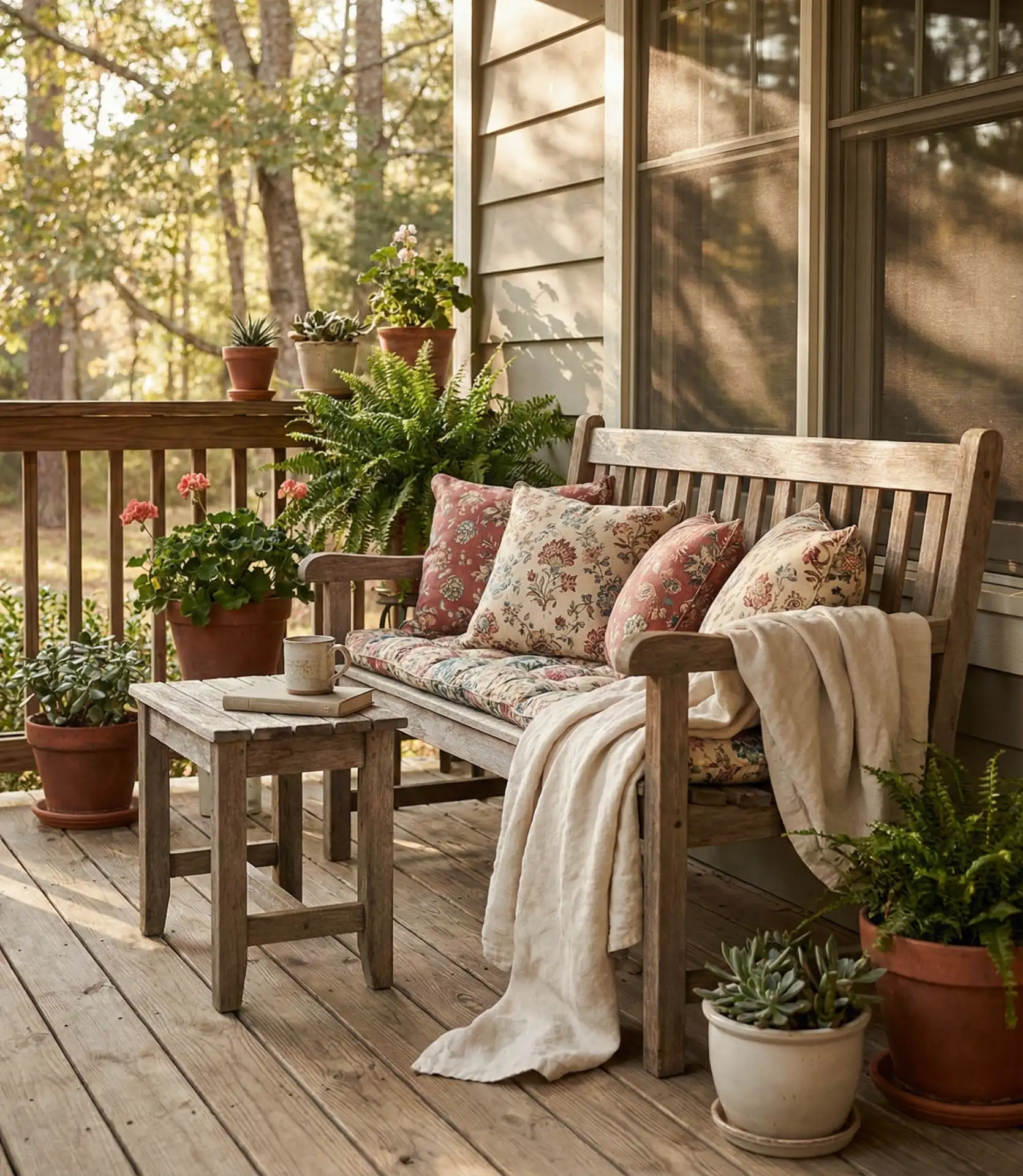 Simple Bench Vignette with Cushions and Throws 2