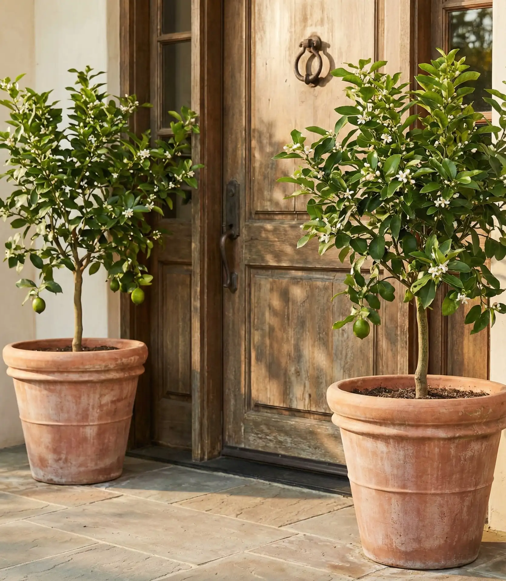 Simple Potted Lemon Trees Flanking the Entry 1