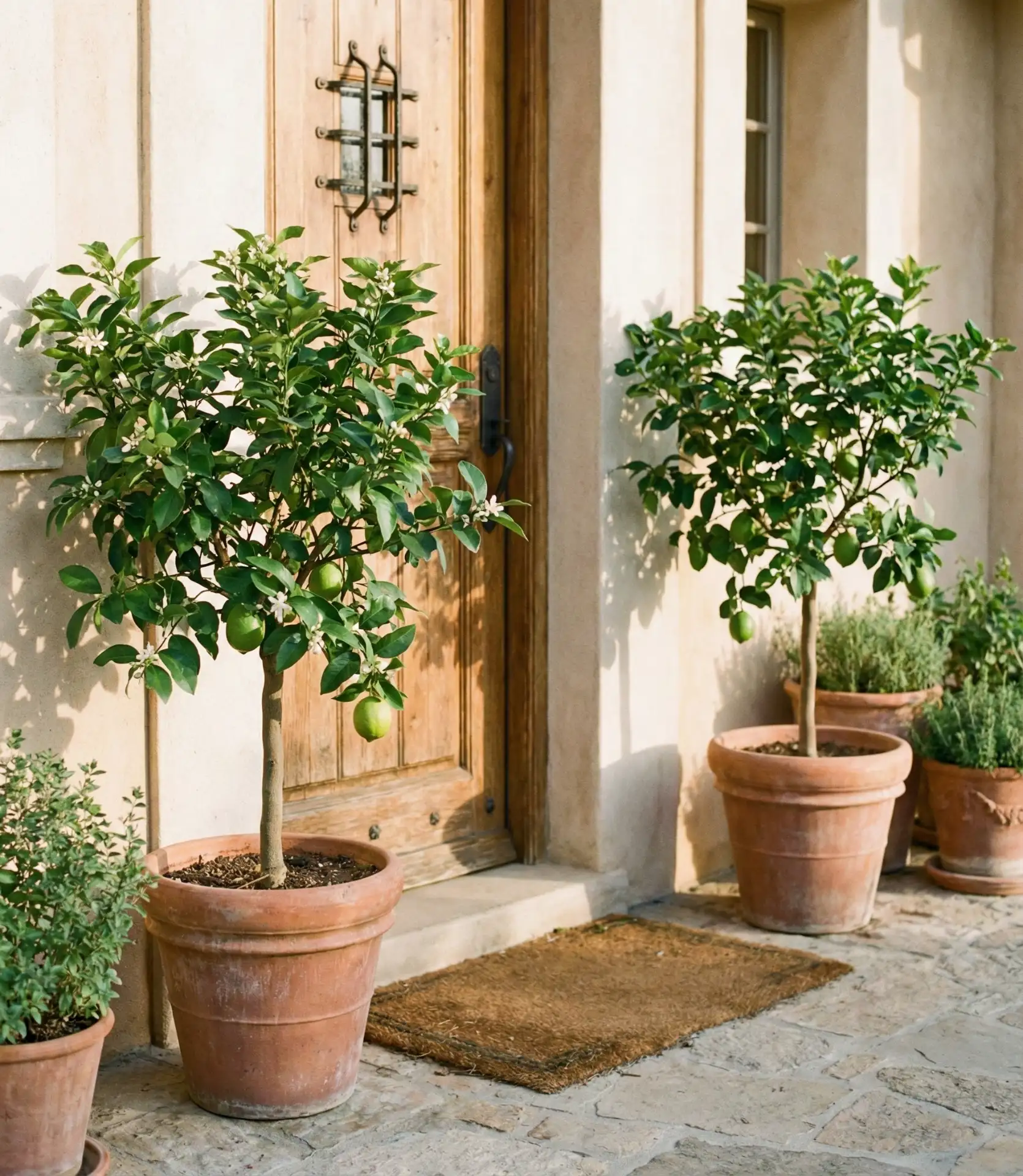 Simple Potted Lemon Trees Flanking the Entry 2