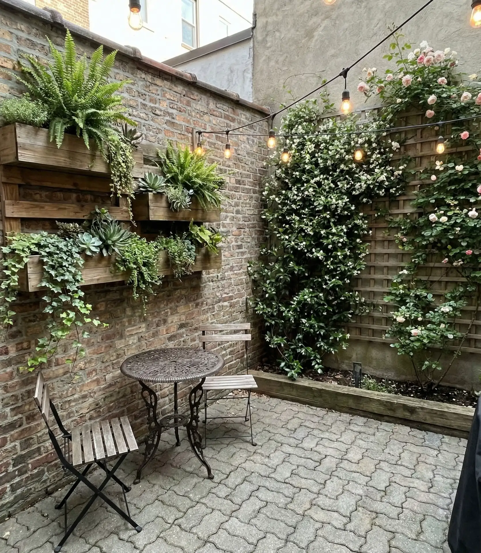 Small Space Paver Patio Ideas with Vertical Gardens 2