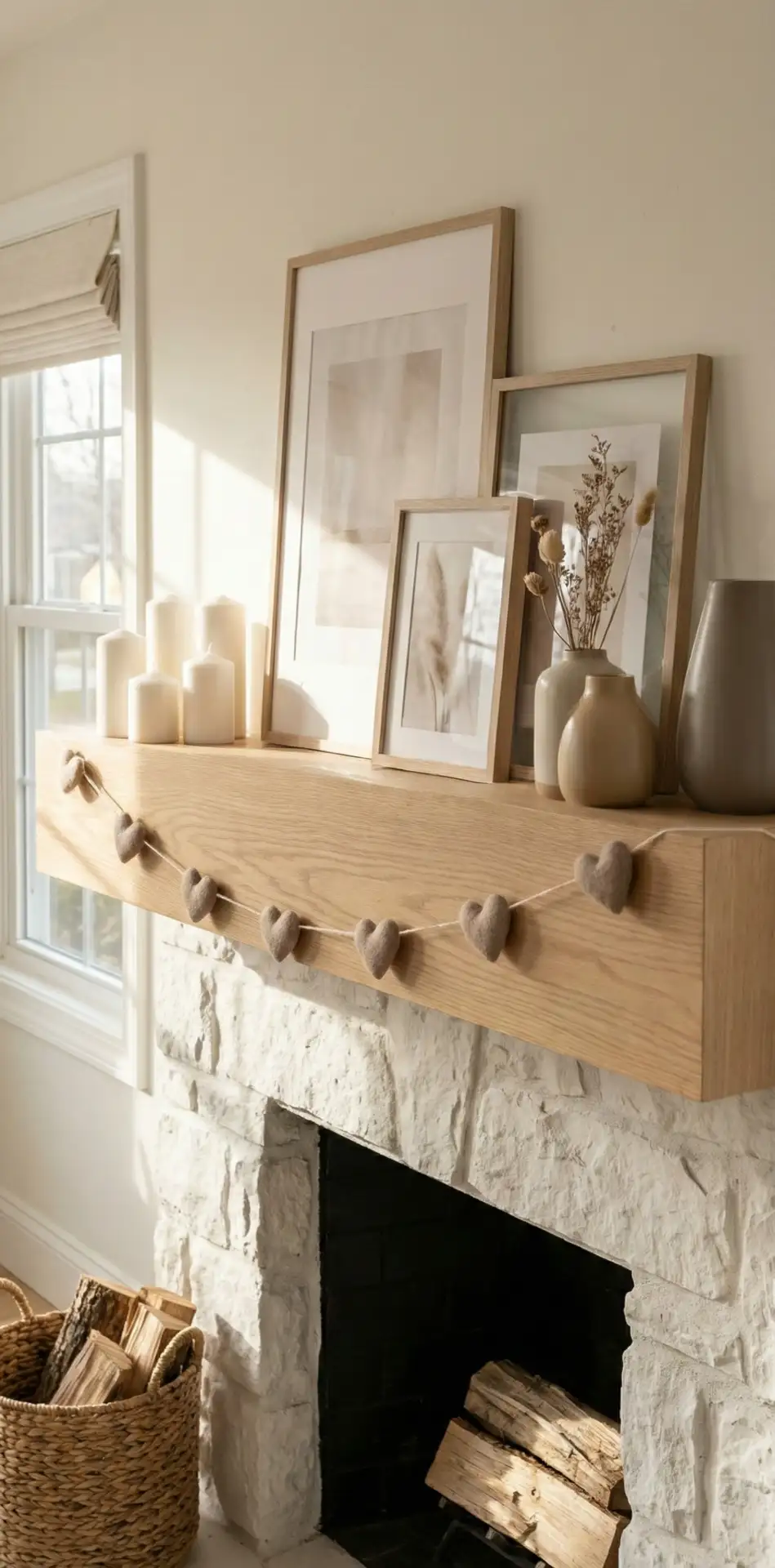 Soft Neutral Valentine Mantel Decor 1
