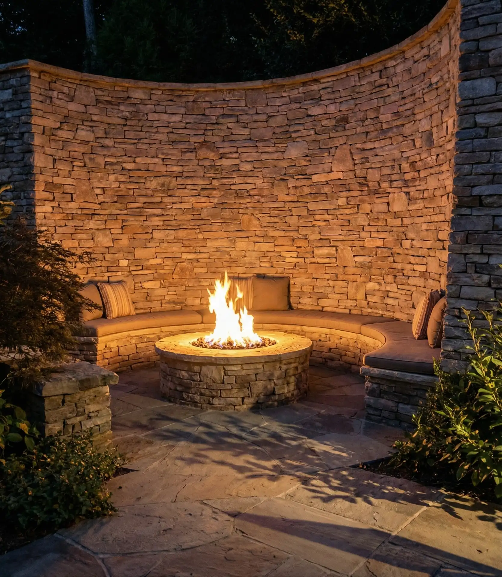 Stacked Stone Wall Fire Pit Alcove 1