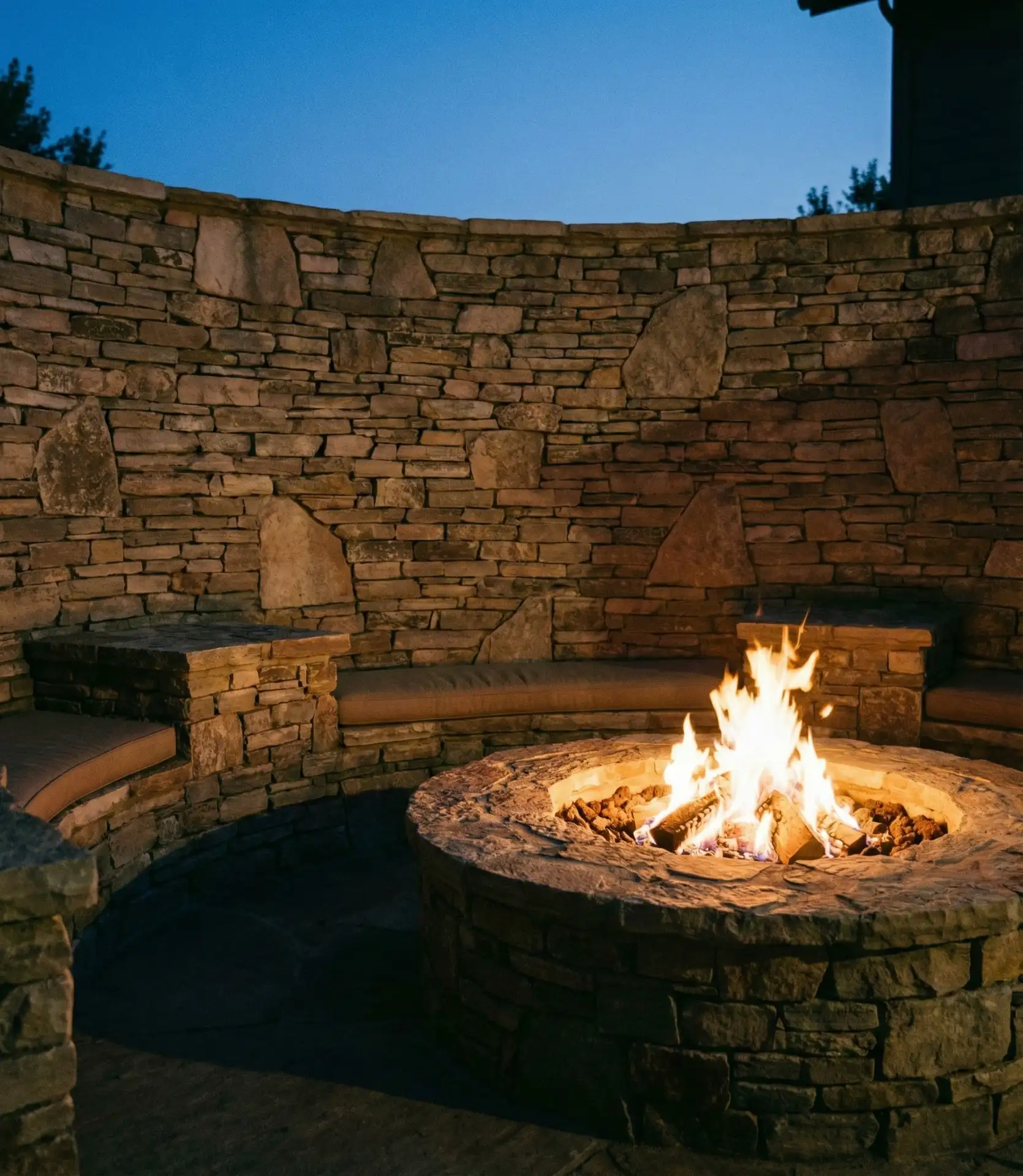 Stacked Stone Wall Fire Pit Alcove 2
