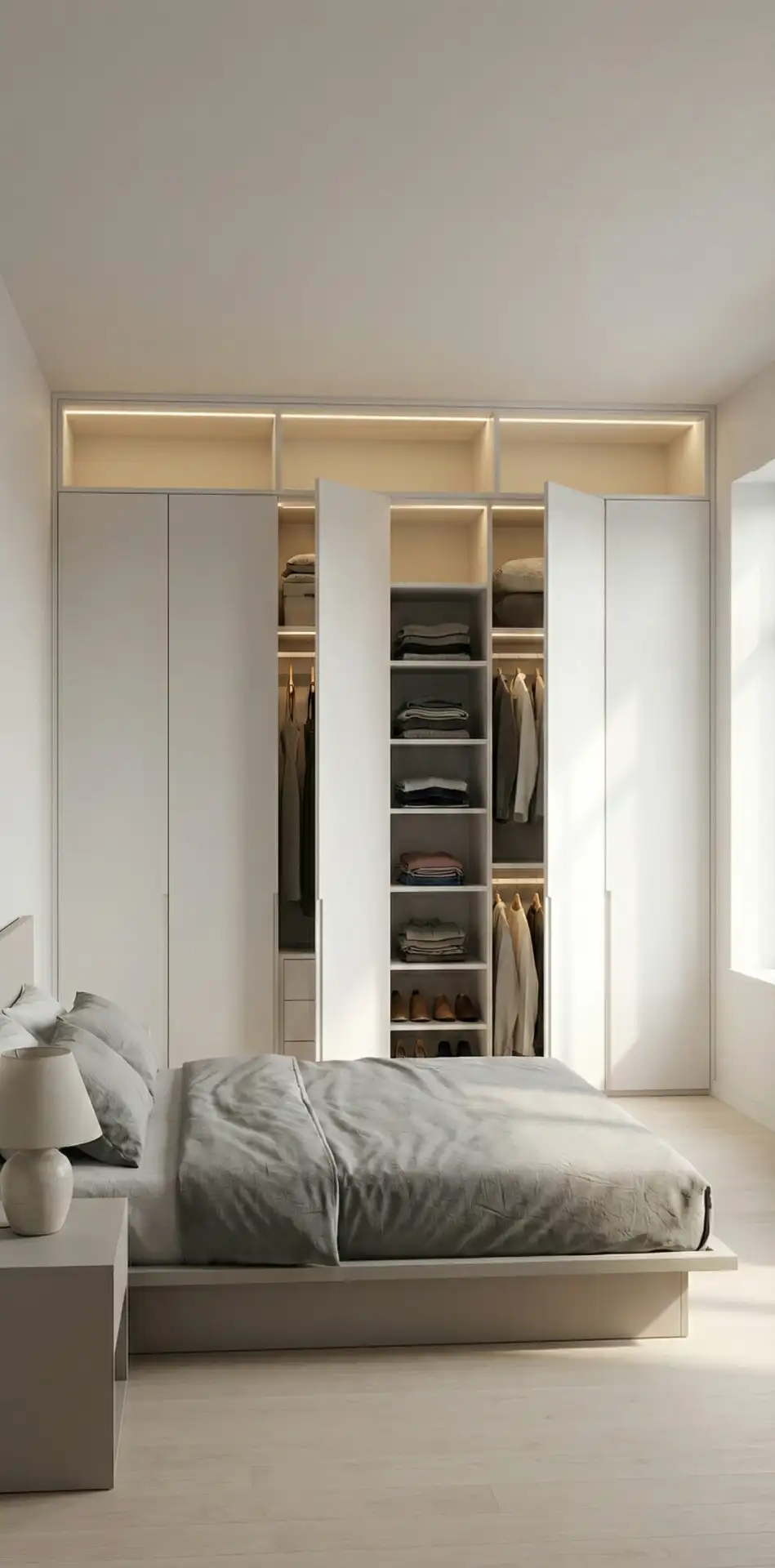 Streamlined Wardrobe Wall with Integrated Lighting 1