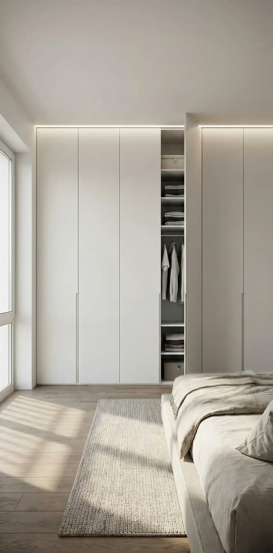 Streamlined Wardrobe Wall with Integrated Lighting 2