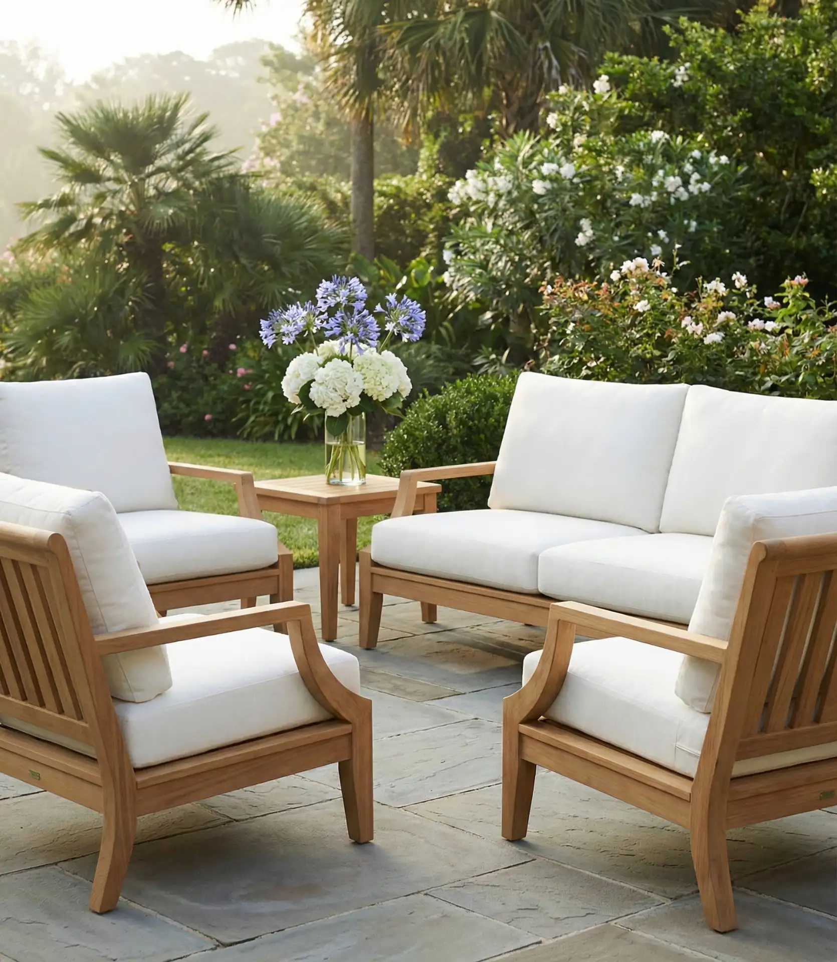 Teak Sofa with Crisp White Upholstery 1