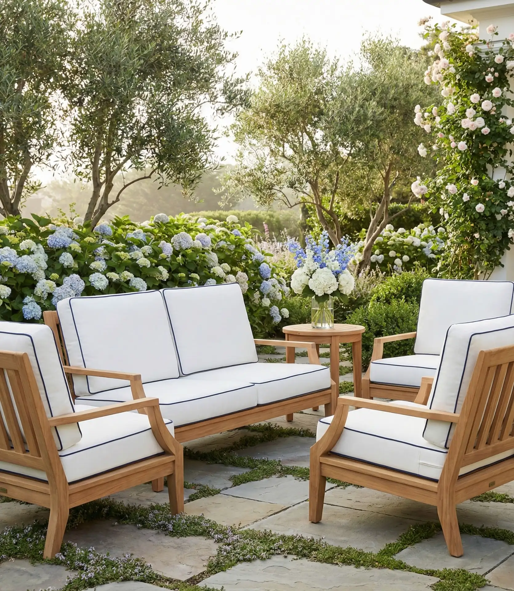 Teak Sofa with Crisp White Upholstery 2