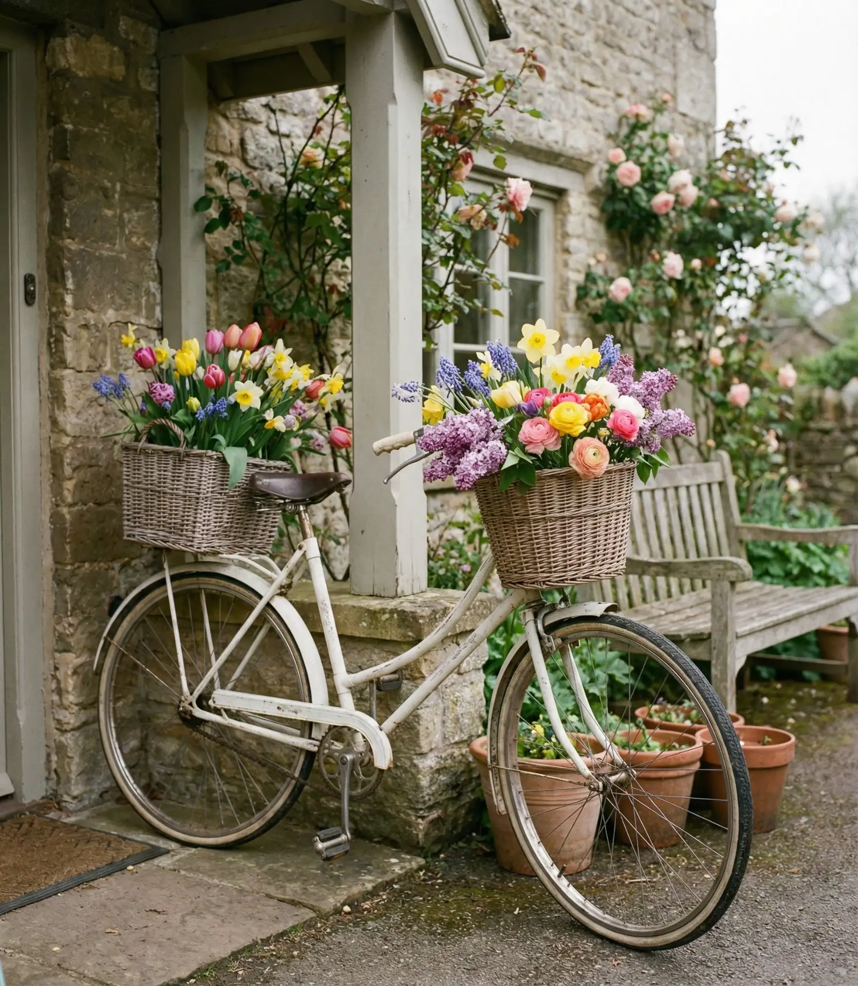 Vintage Bicycle Planter with Flower Baskets 1