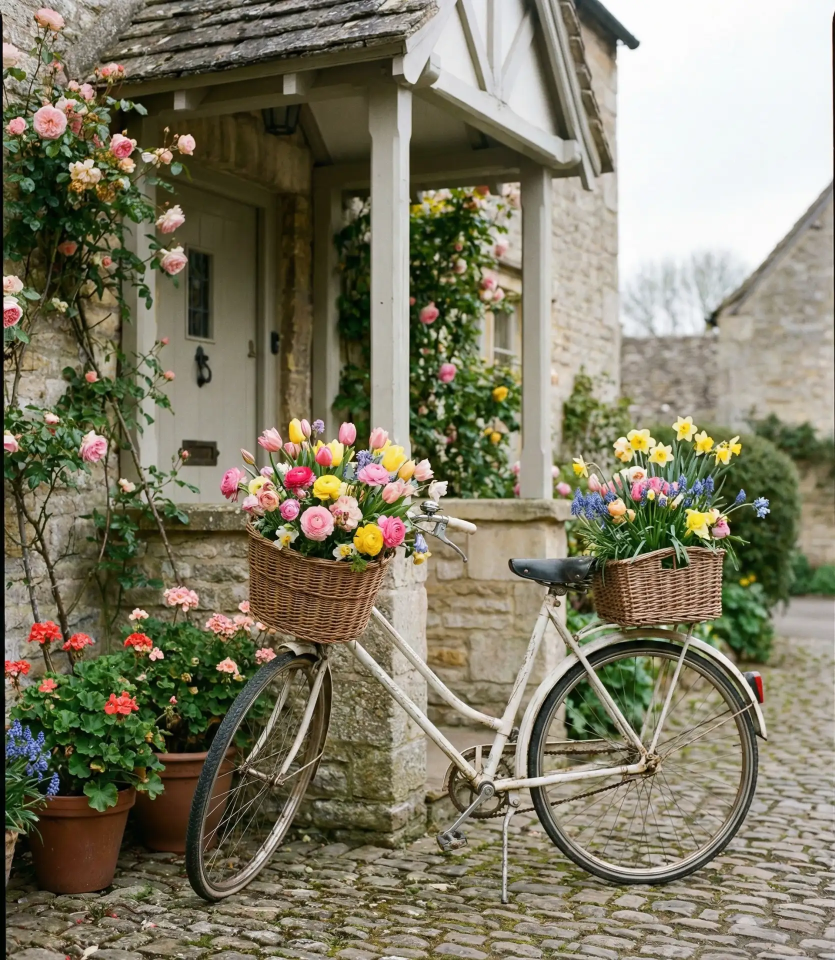Vintage Bicycle Planter with Flower Baskets 2