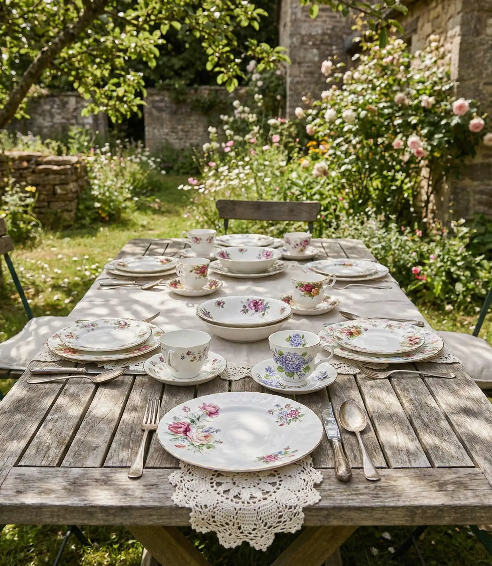 Vintage Garden Party with Mismatched China 1