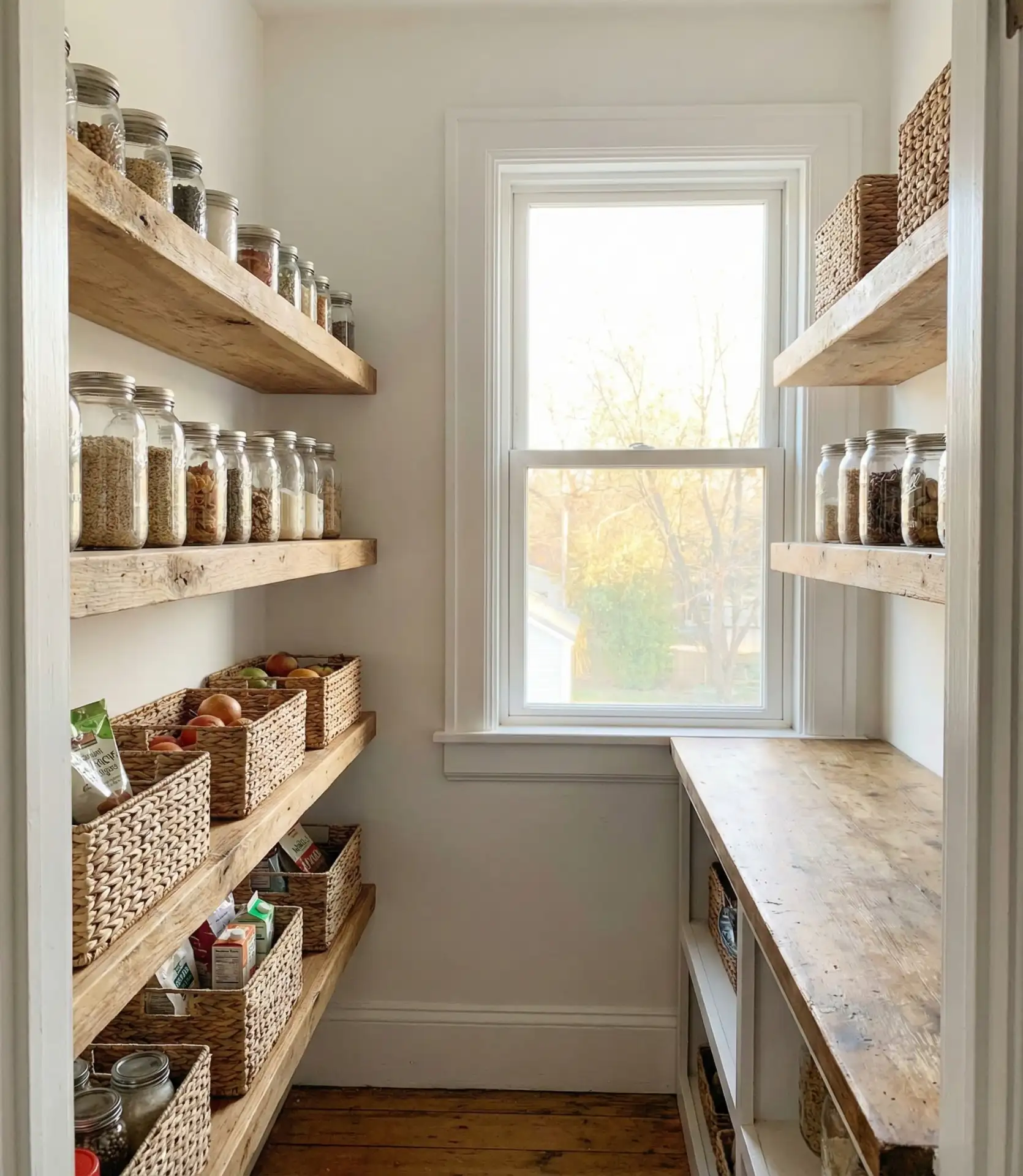 Window-Lit Pantry with Natural Shelving 1
