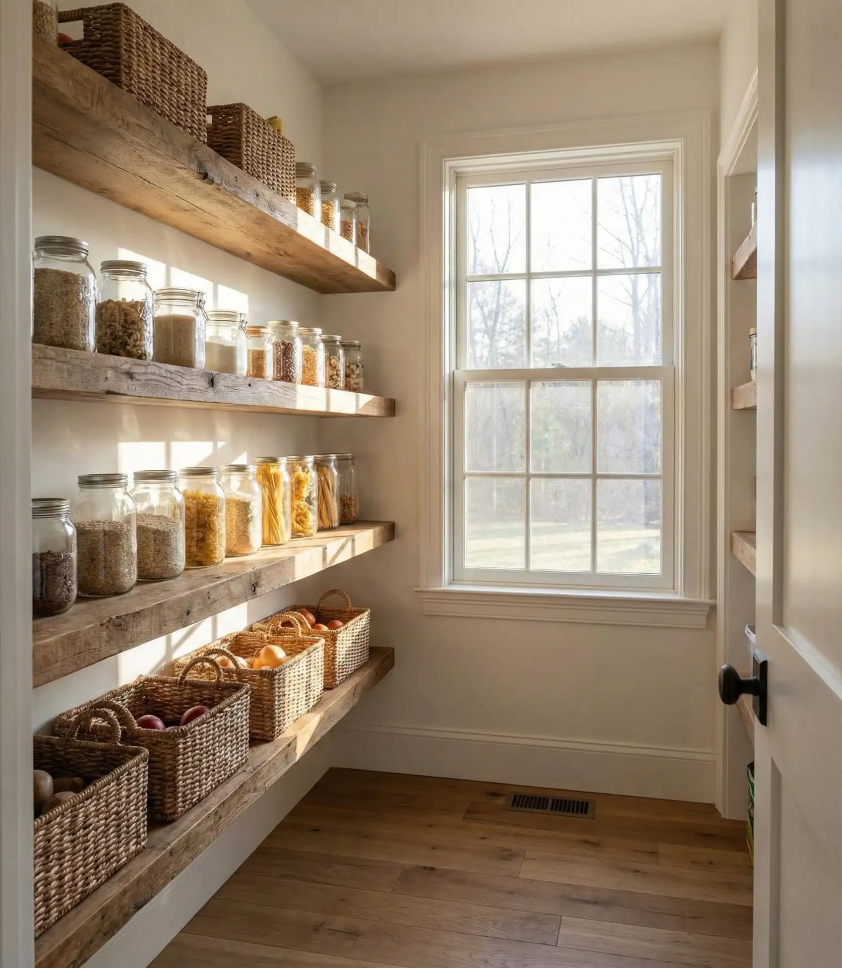 Window-Lit Pantry with Natural Shelving 2