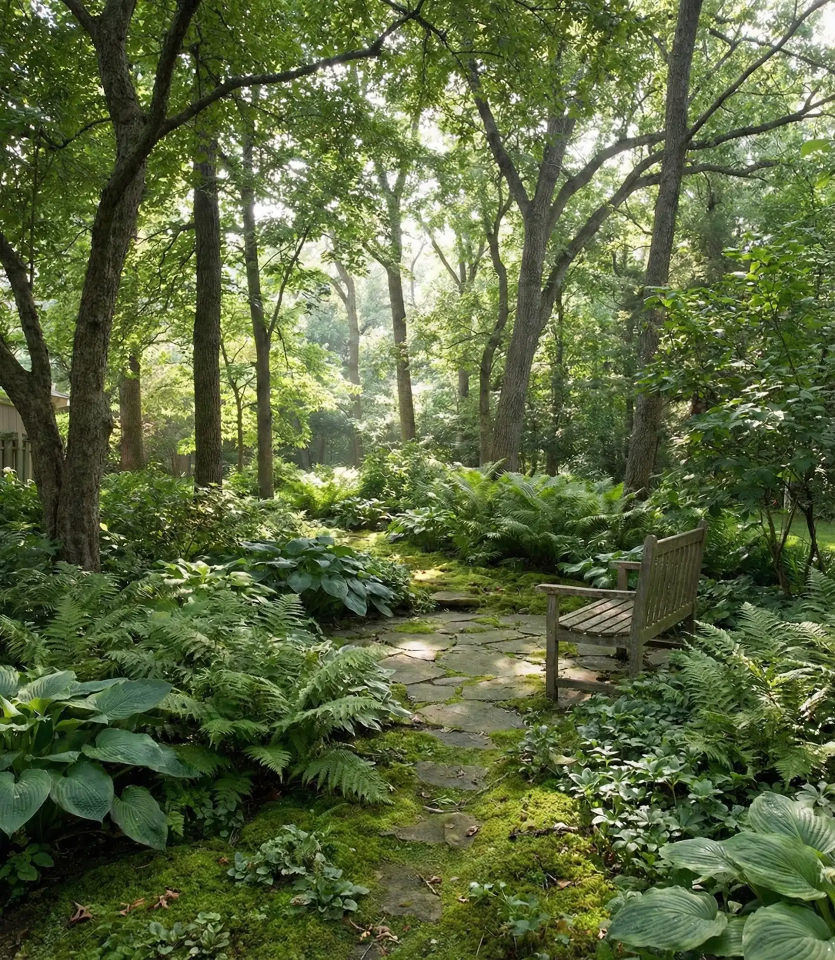 Woodland Shade Garden with Seating Nook 1