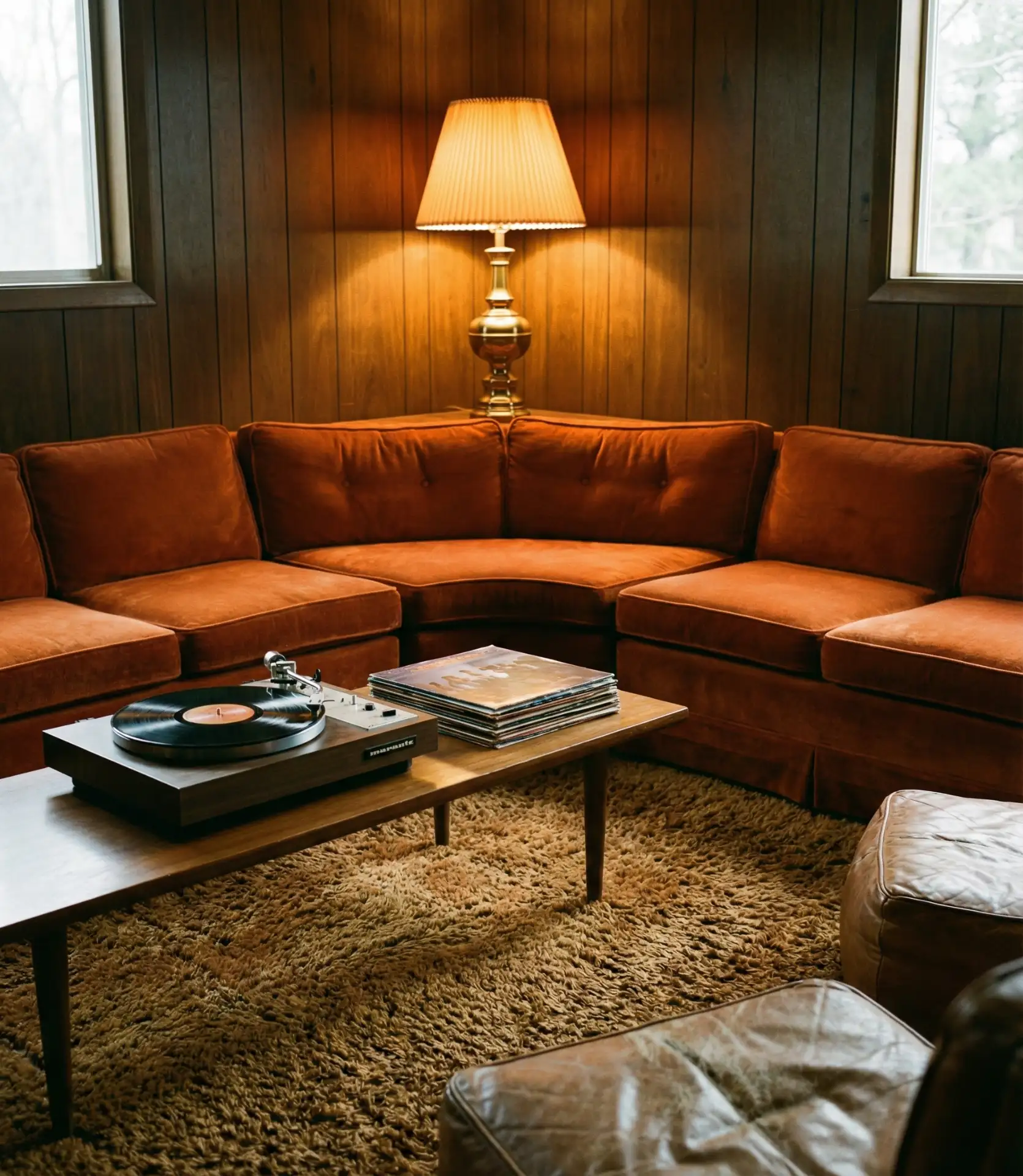 70s-Inspired Western Den with Warm Wood Paneling 1