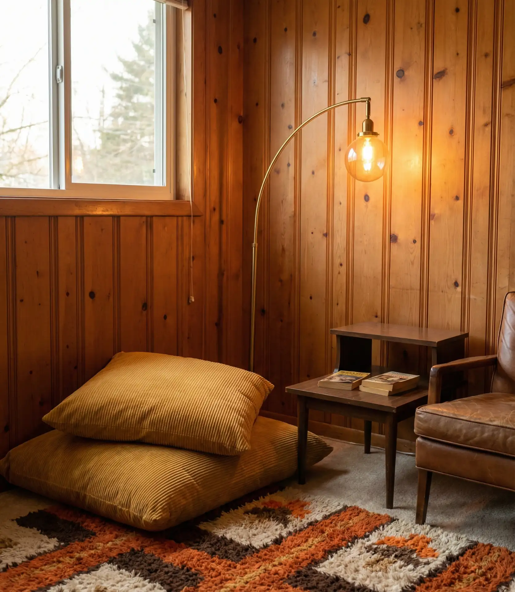 70s-Inspired Western Den with Warm Wood Paneling 2