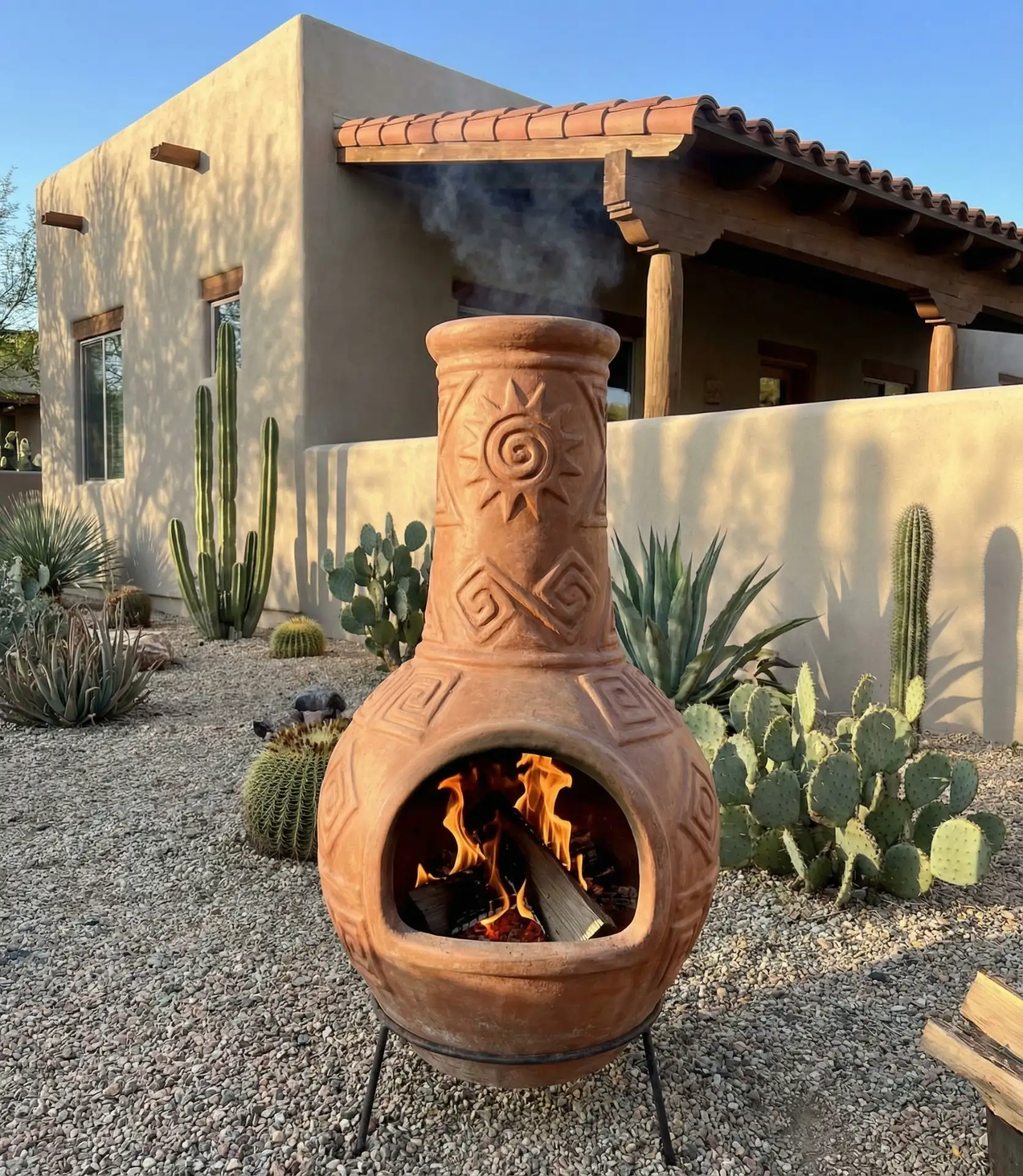 Adobe-Style Clay Chiminea in Southwestern Patio 2