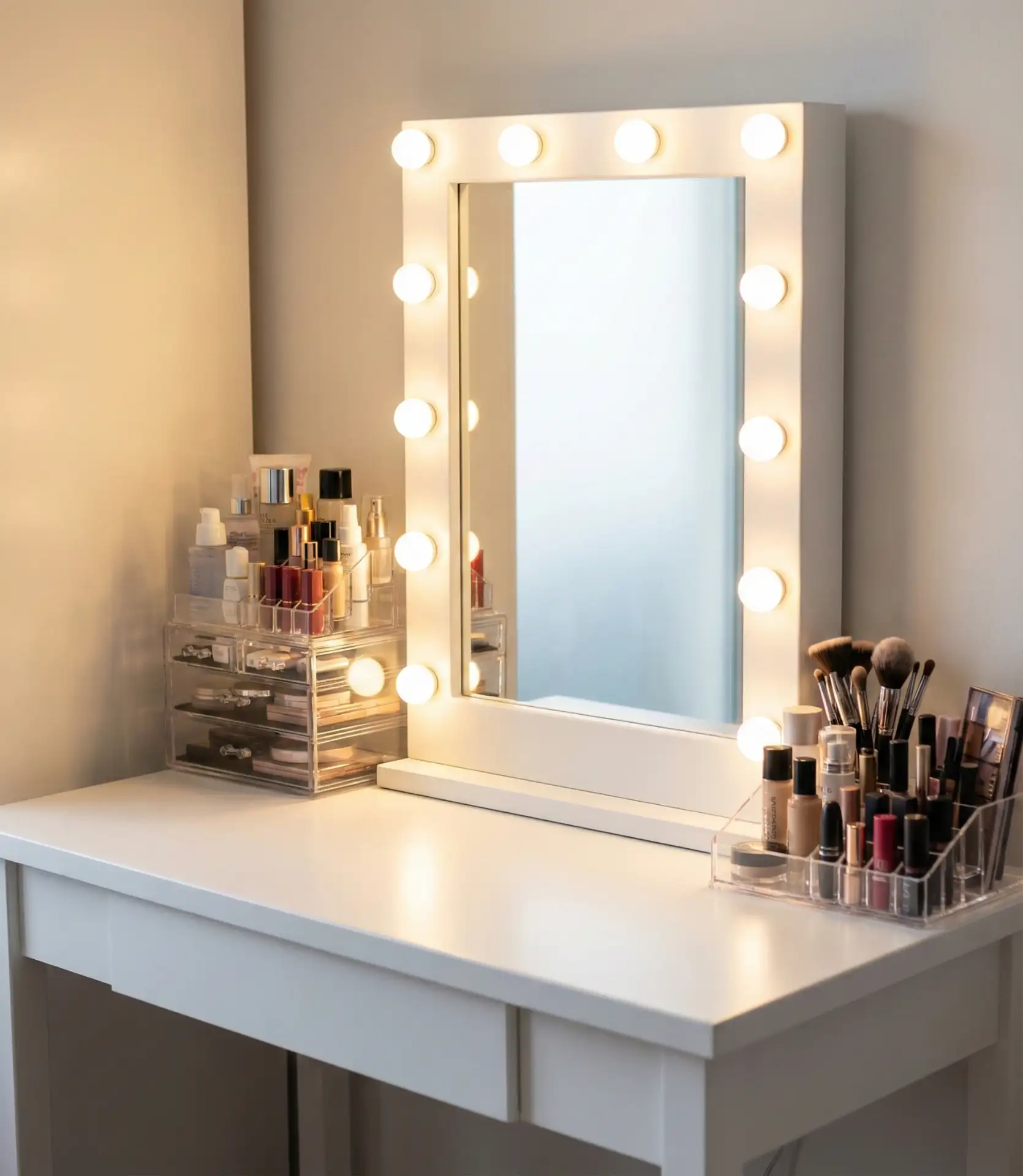 Aesthetic Makeup Desk with Mirror Lighting 2