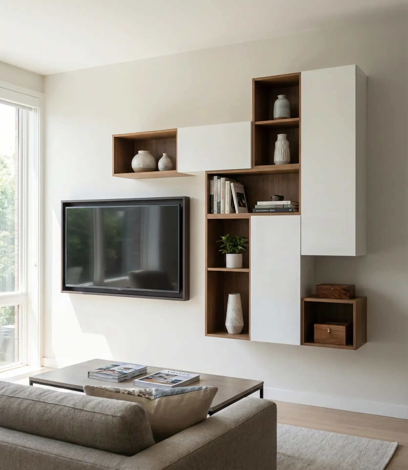 Asymmetric Shelving with TV Off-Center 1