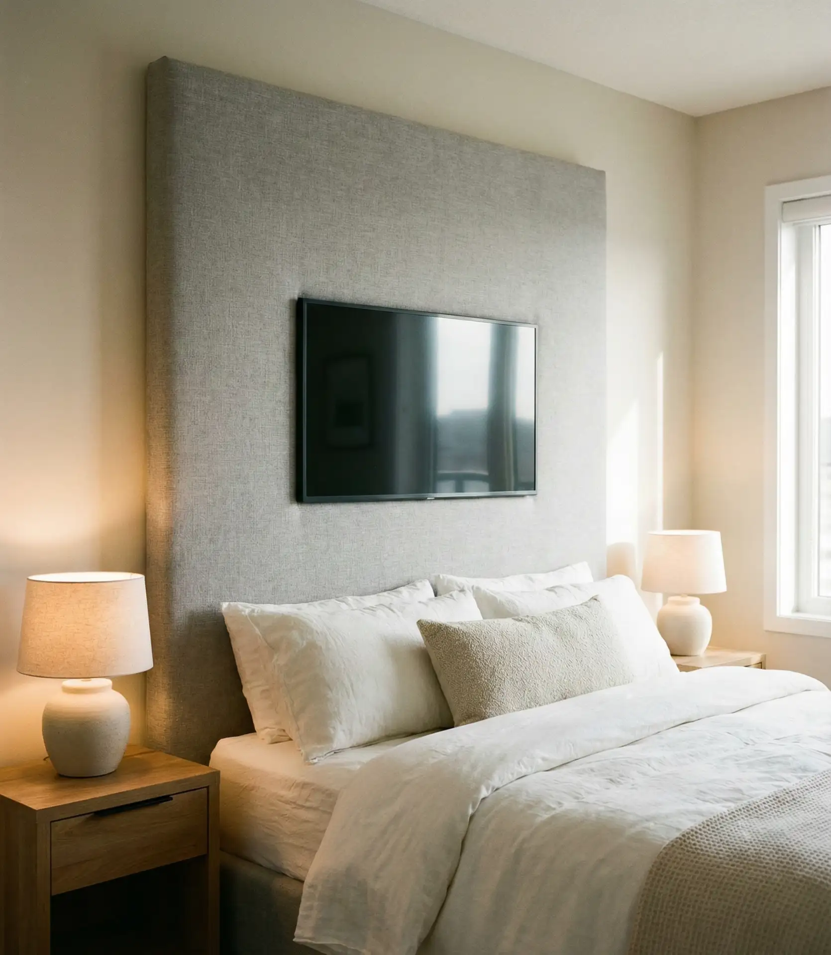 Bedroom TV in Upholstered Wall Panel 1