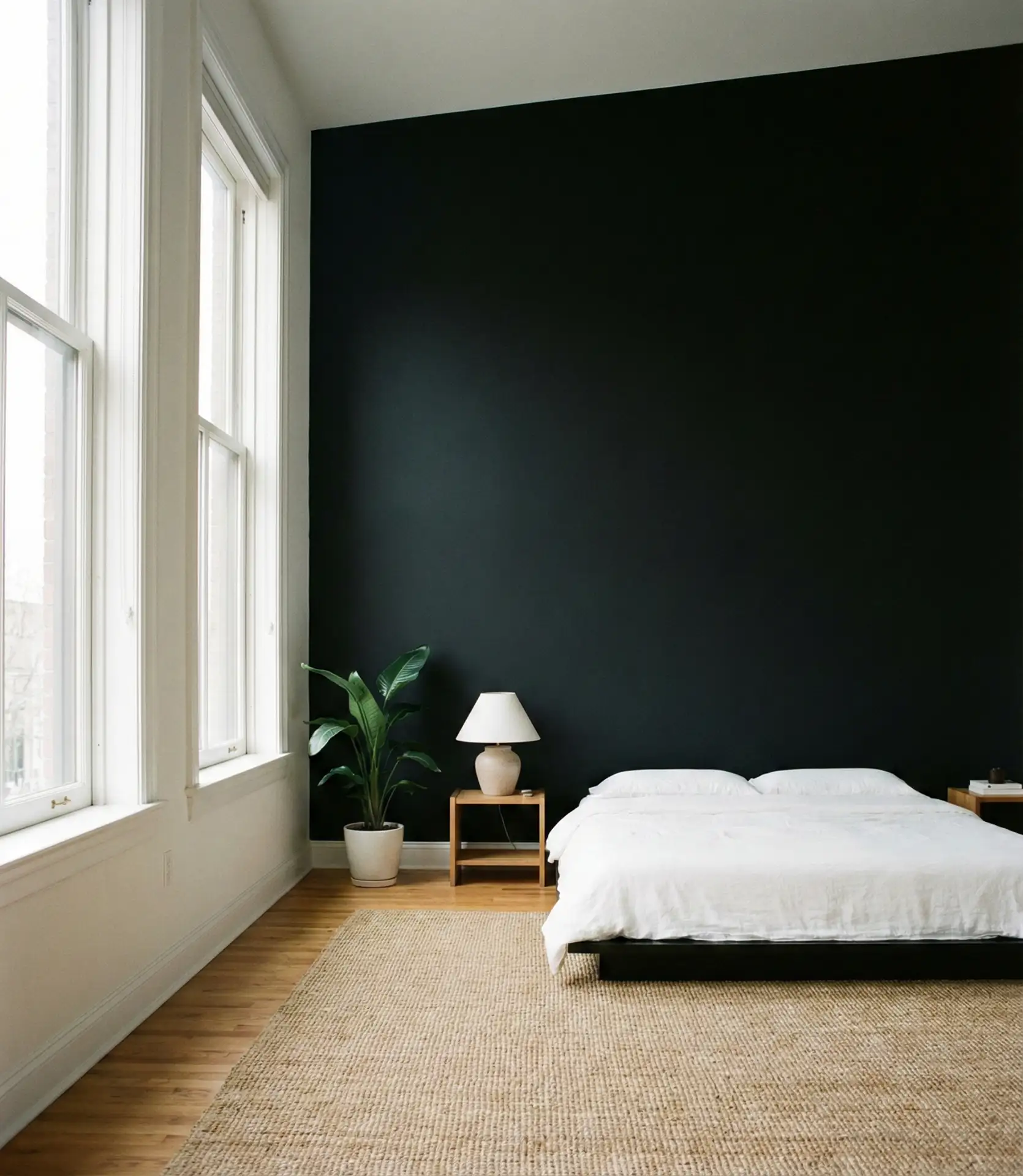 Black Accent Wall in a Bedroom with High Ceilings 1