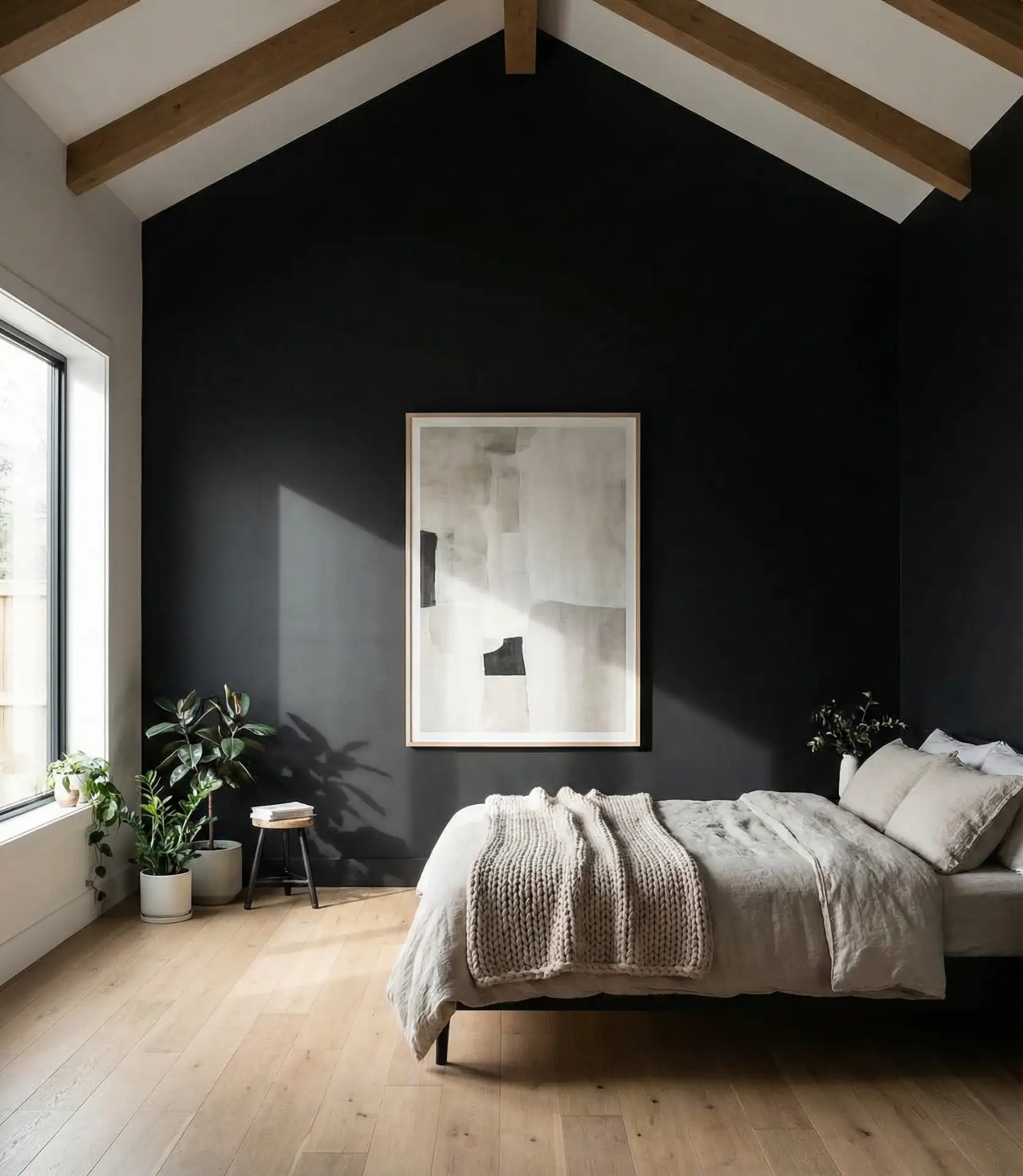 Black Accent Wall in a Bedroom with High Ceilings 2