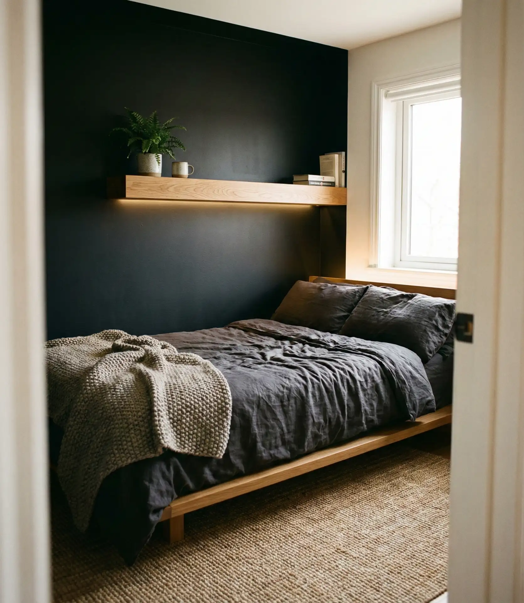 Black Accent Wall in a Small Bedroom for Bold Impact 2