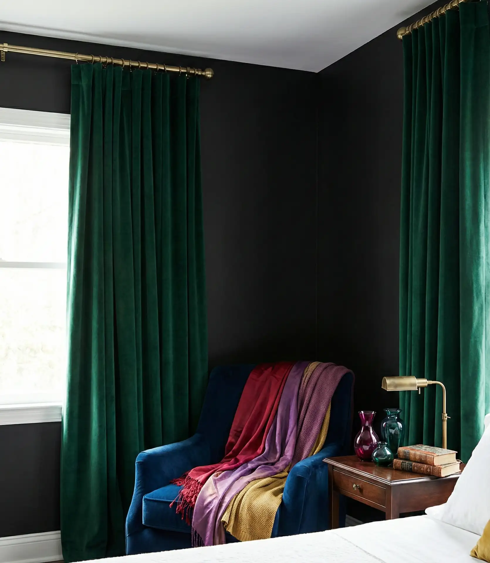 Black Accent Wall with Color Schemes in Jewel Tones 1