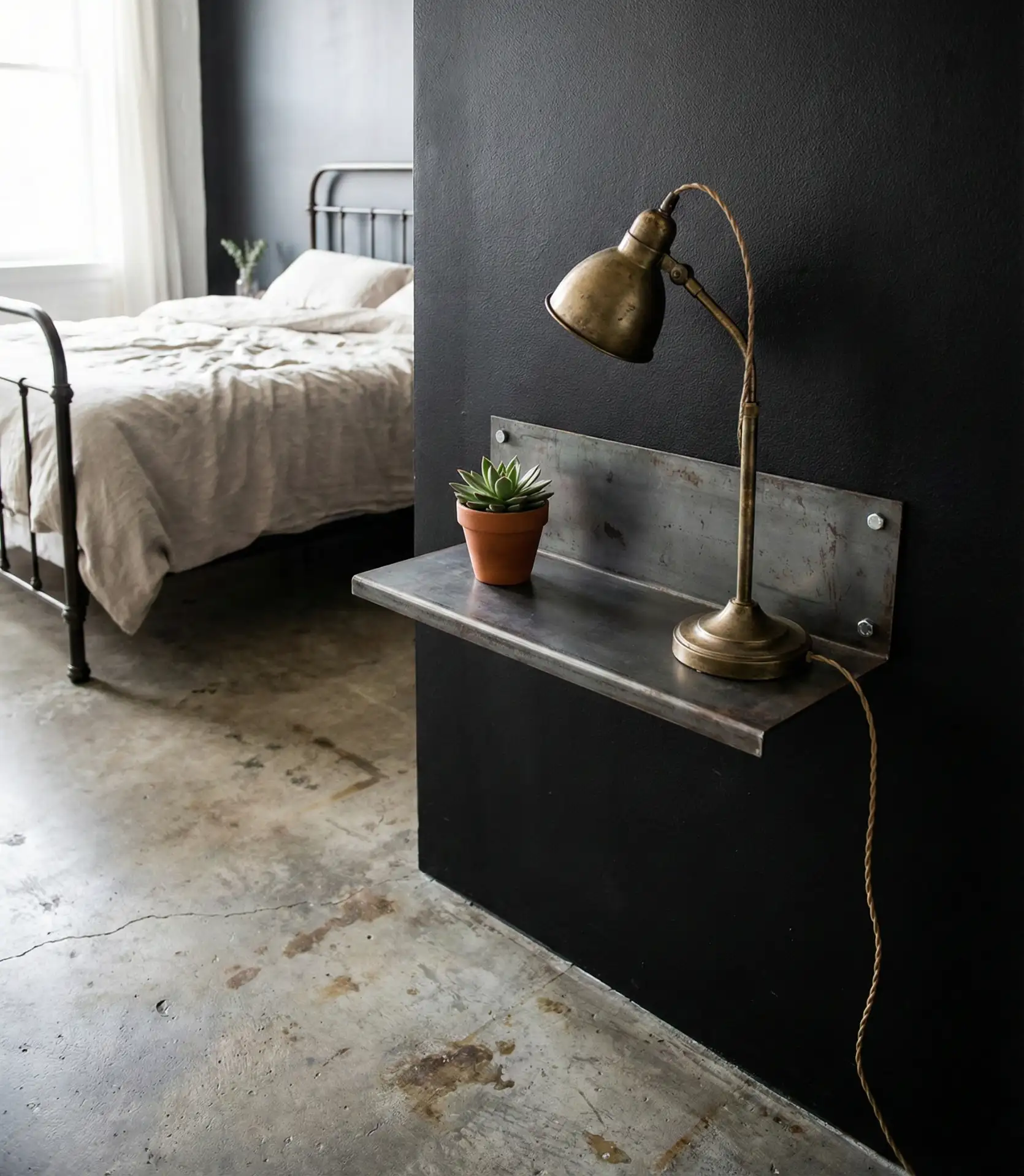 Black Accent Wall with Industrial Metal Accents 1