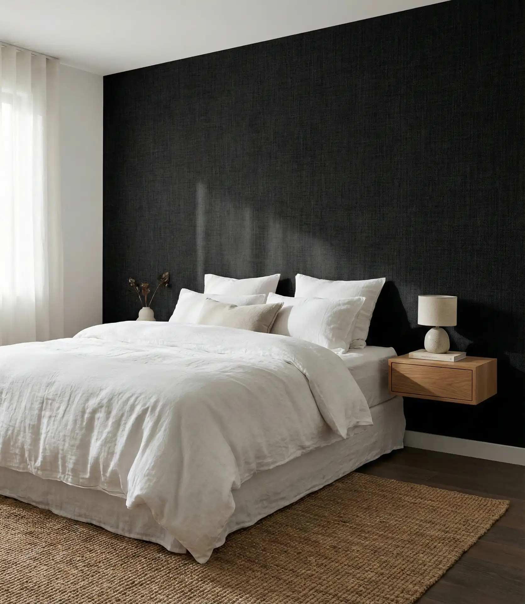 Black Accent Wall with Textured Wallpaper for Dimension 1