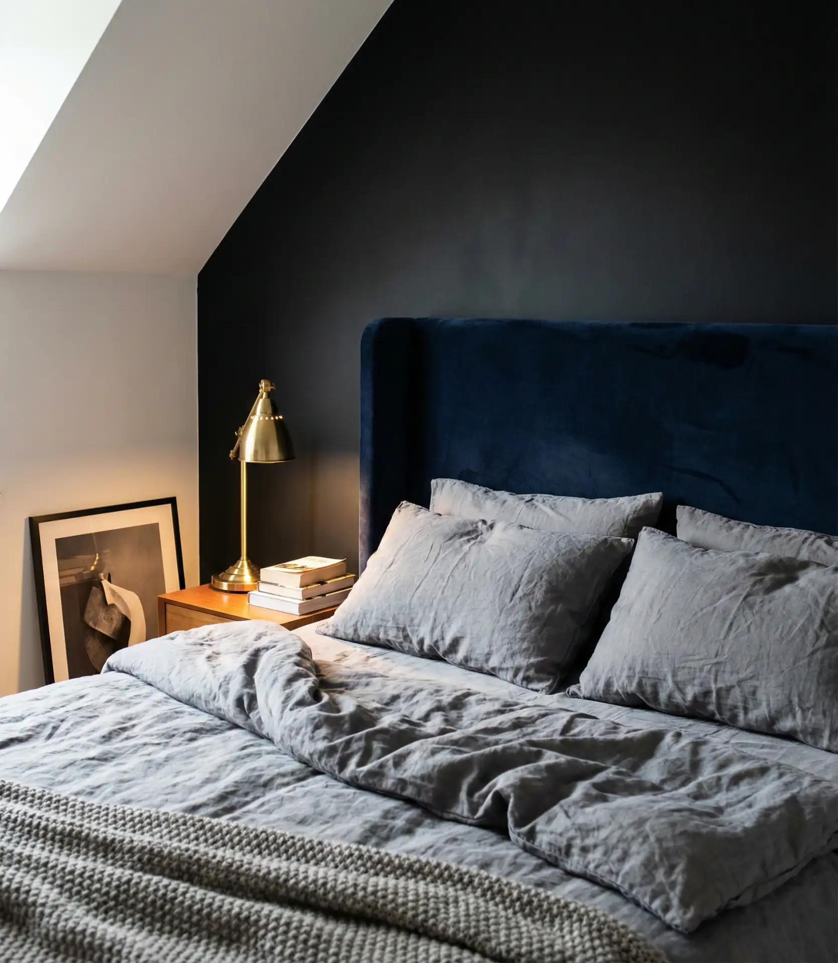 Black Accent Wall with Velvet Upholstered Headboard 1