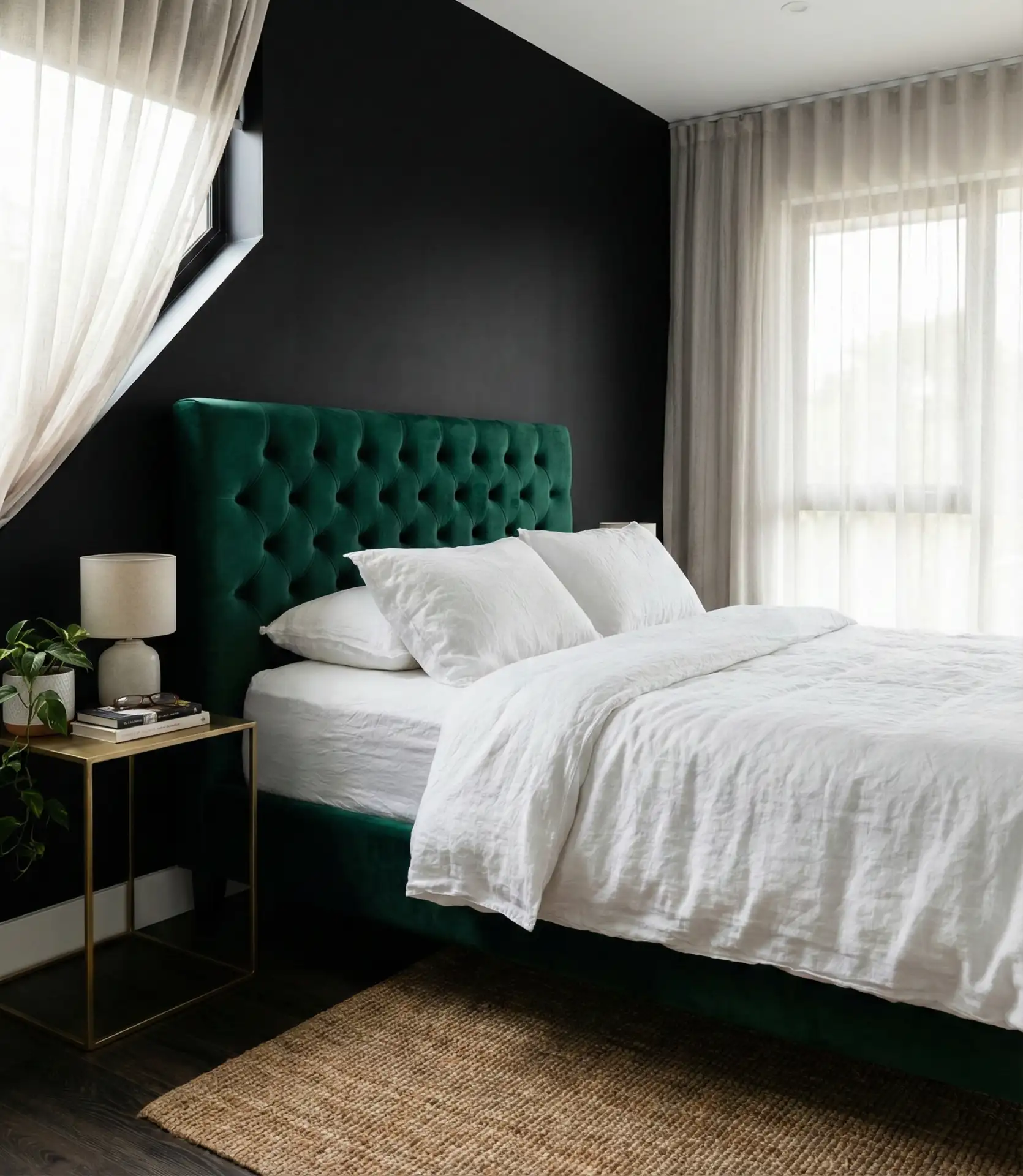 Black Accent Wall with Velvet Upholstered Headboard 2