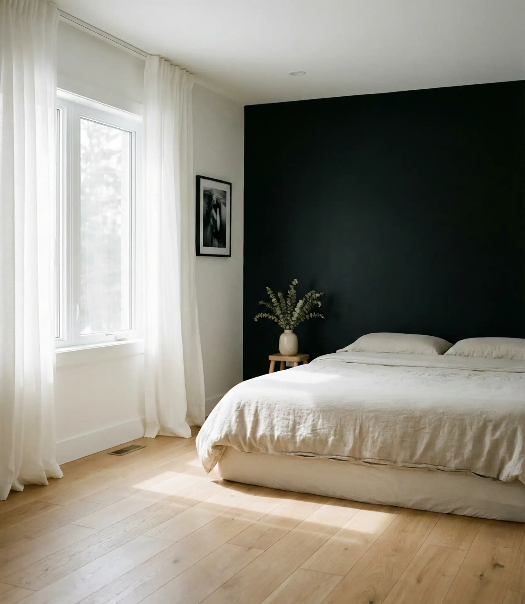 Black Accent Wall with Window Frames Painted White 2
