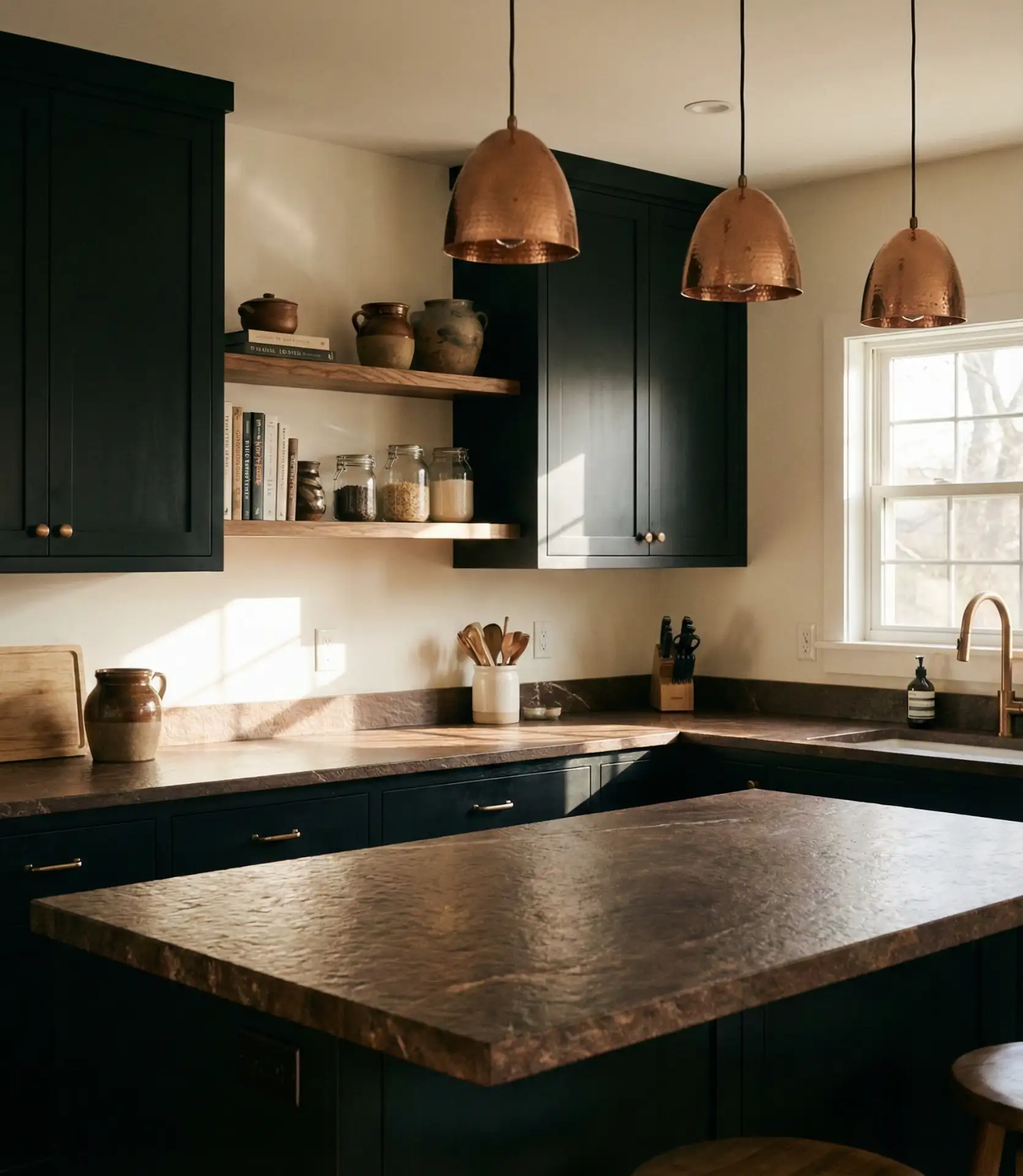 Black Cabinets with Brown Countertop 2
