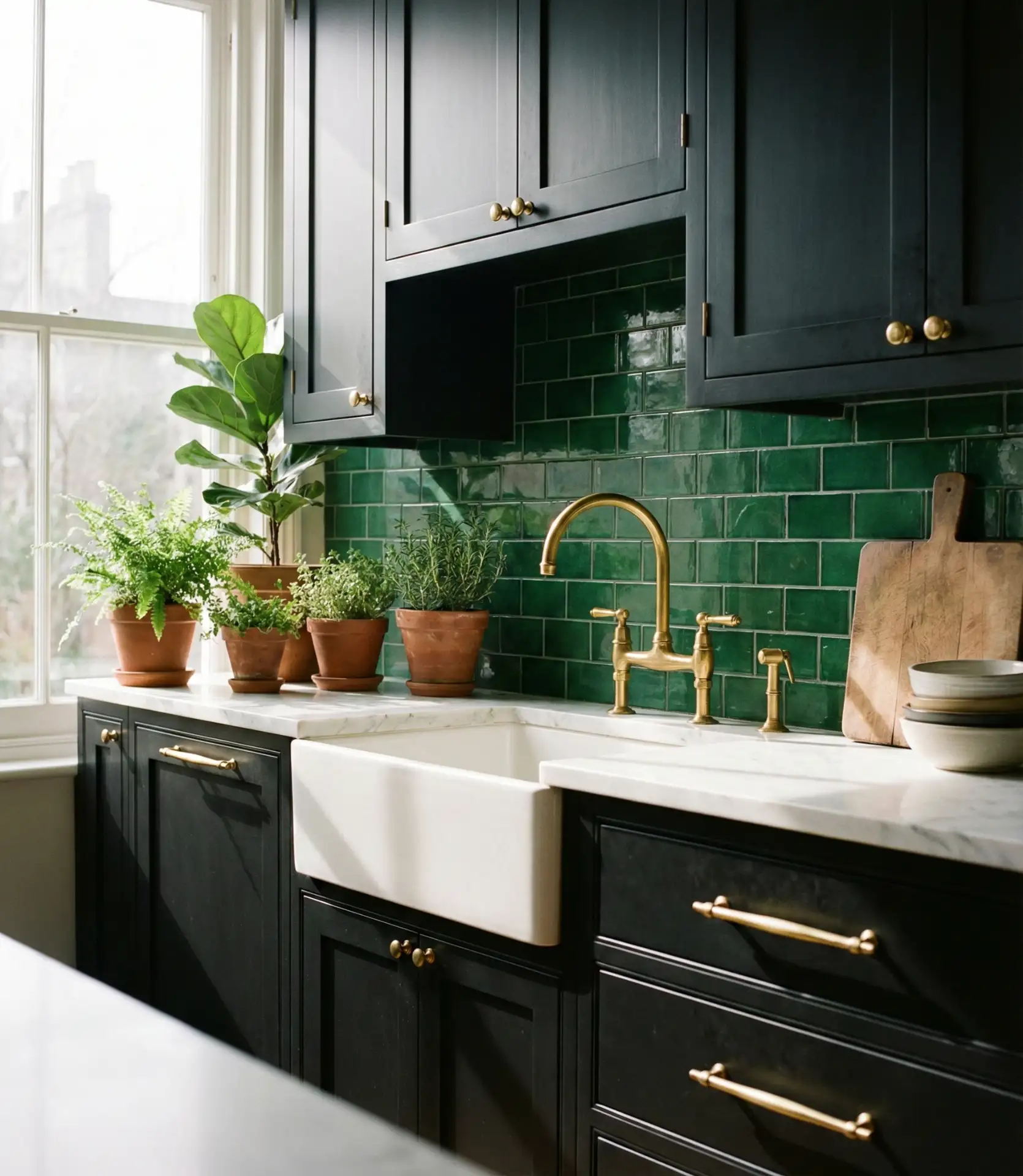 Black Cabinets with Green Accents 1