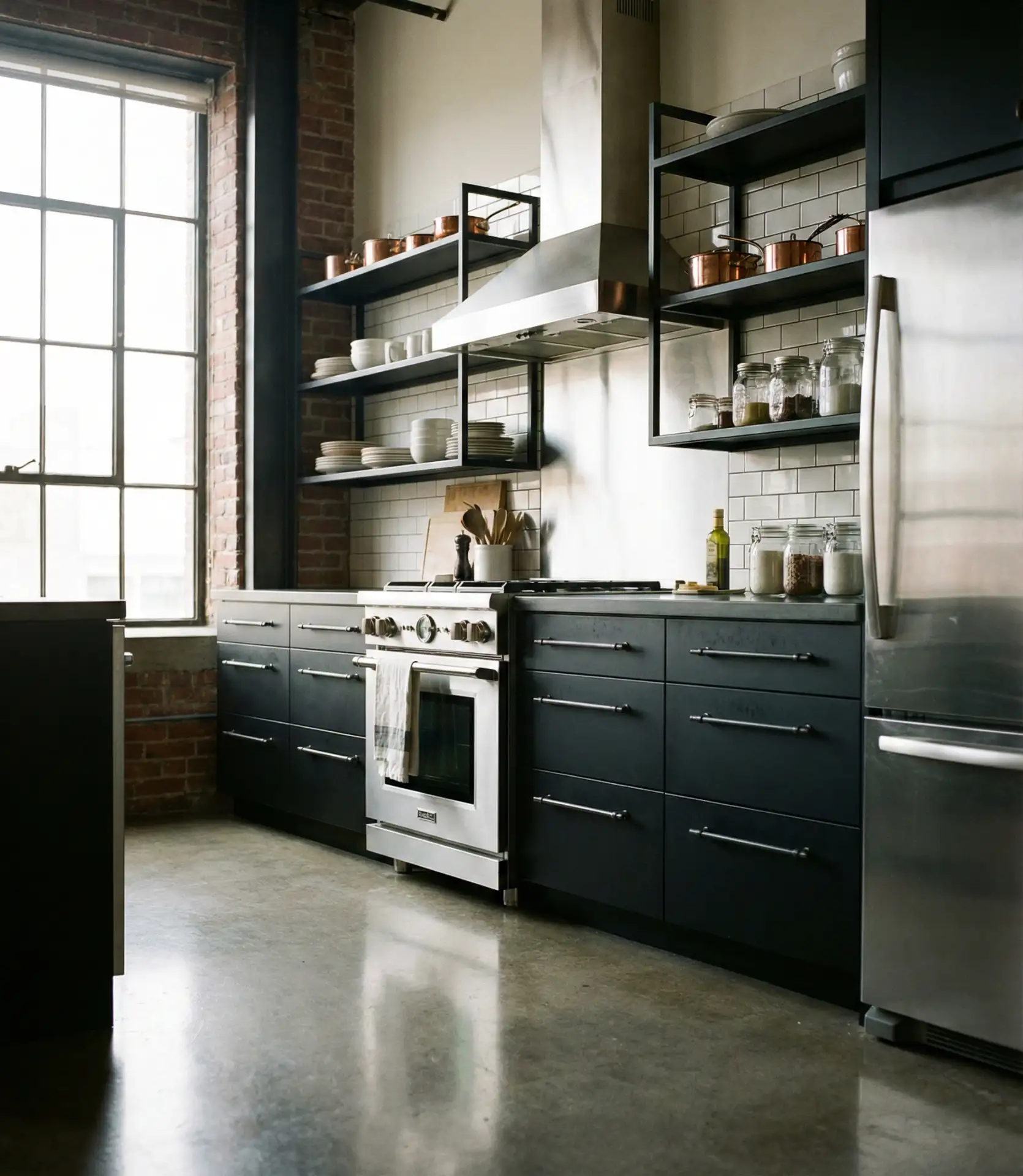 Black Cabinets with Industrial Hardware 1