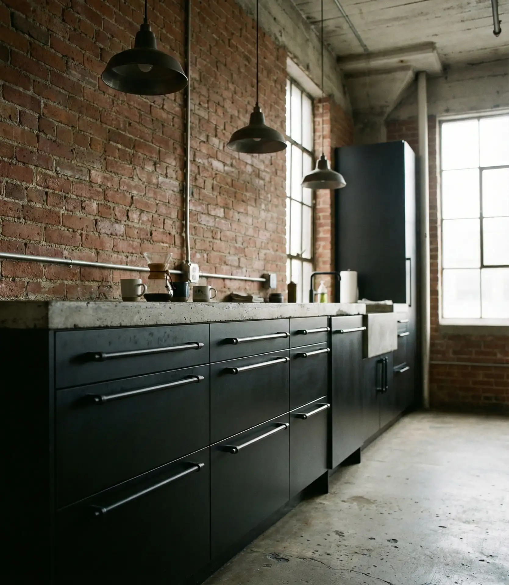 Black Cabinets with Industrial Hardware 2