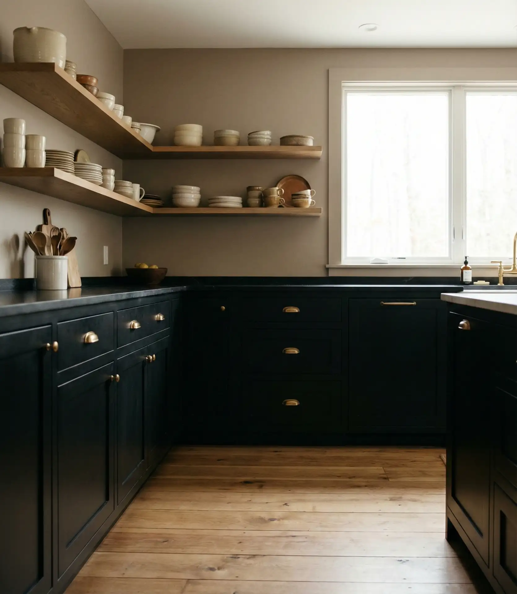 Black Cabinets with Taupe Walls 1