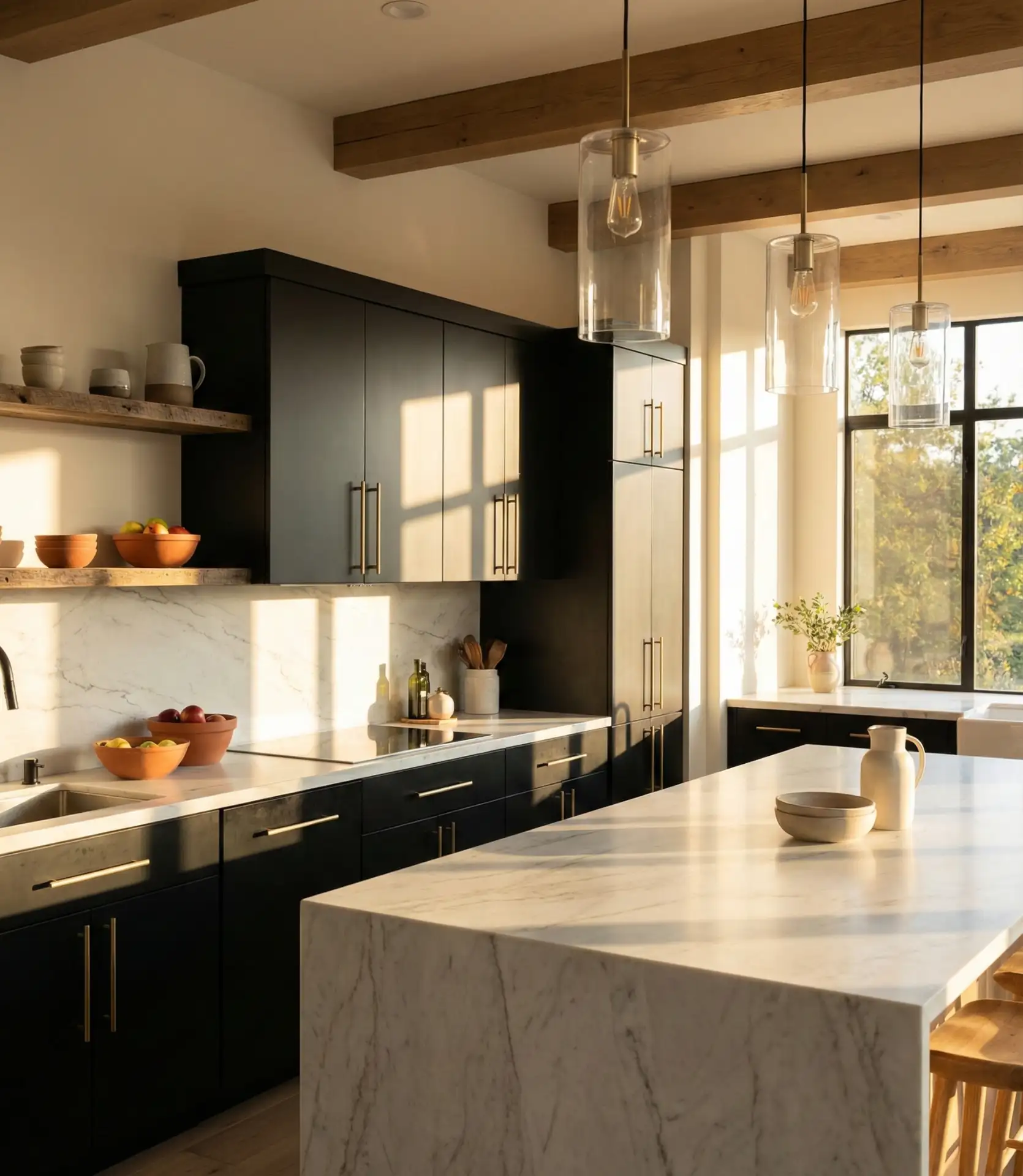 Black Cabinets with White Countertops and Gold Handles 2