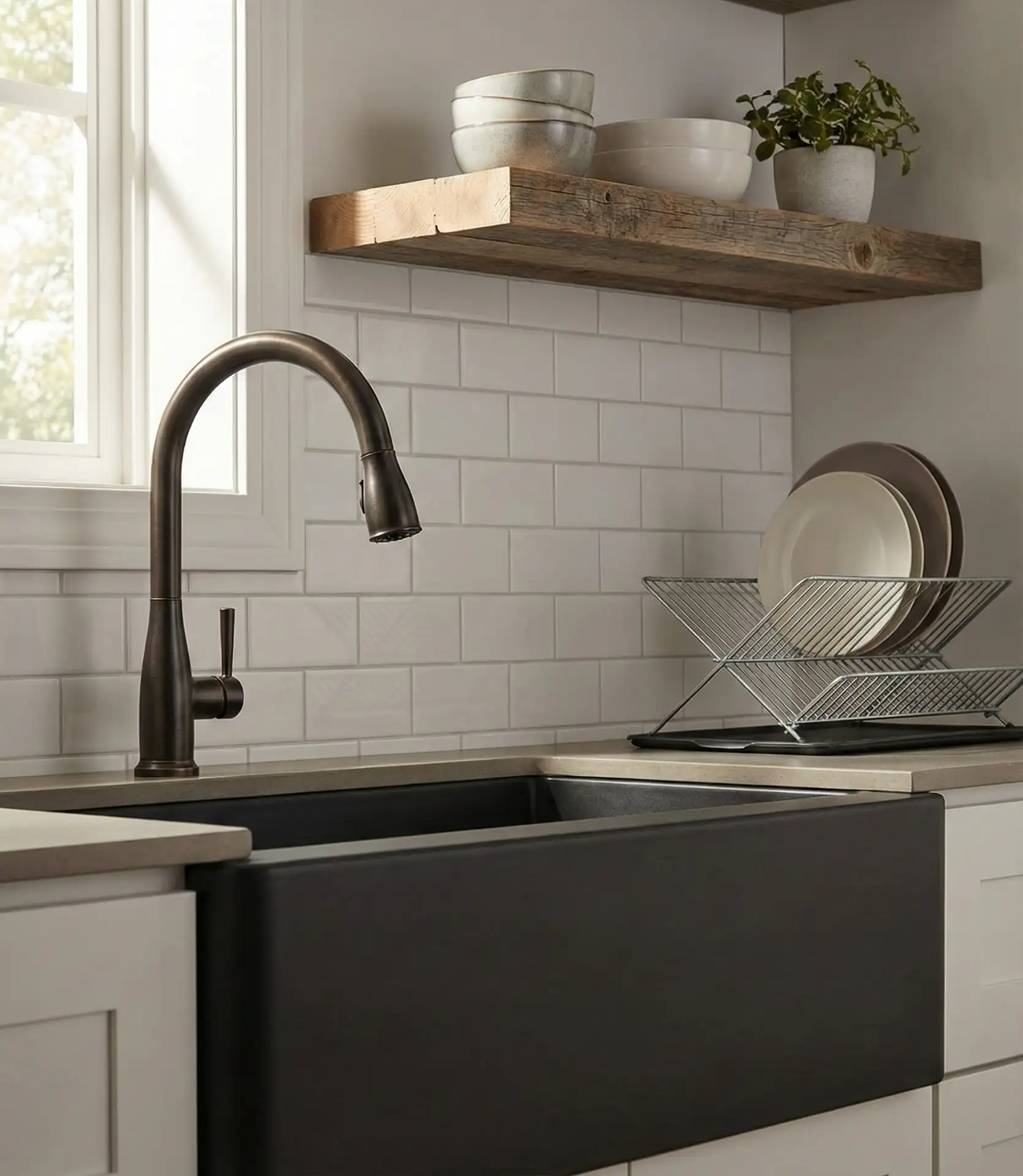 Black Farmhouse Sink in White Kitchen 1