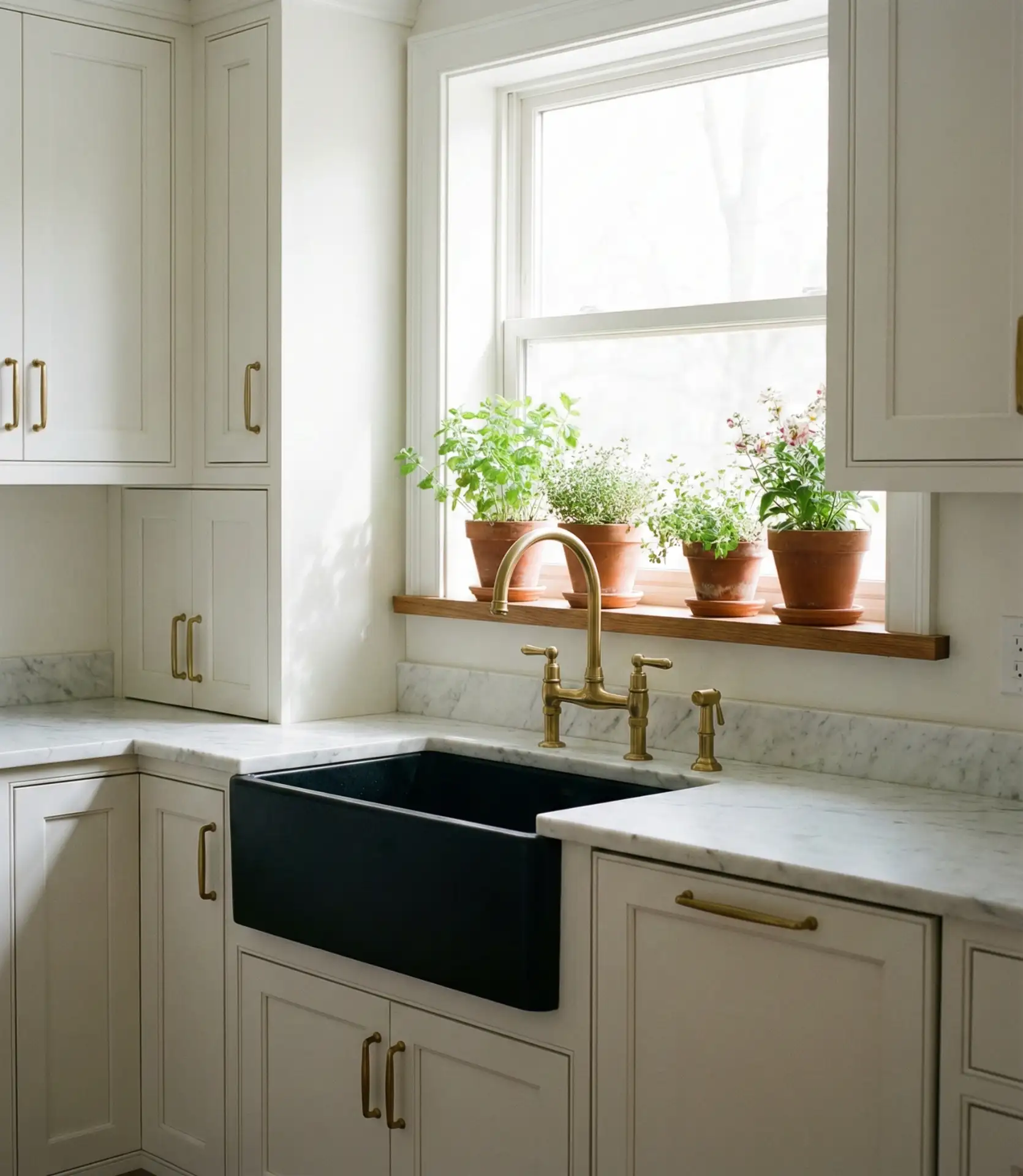 Black Farmhouse Sink in White Kitchen 2