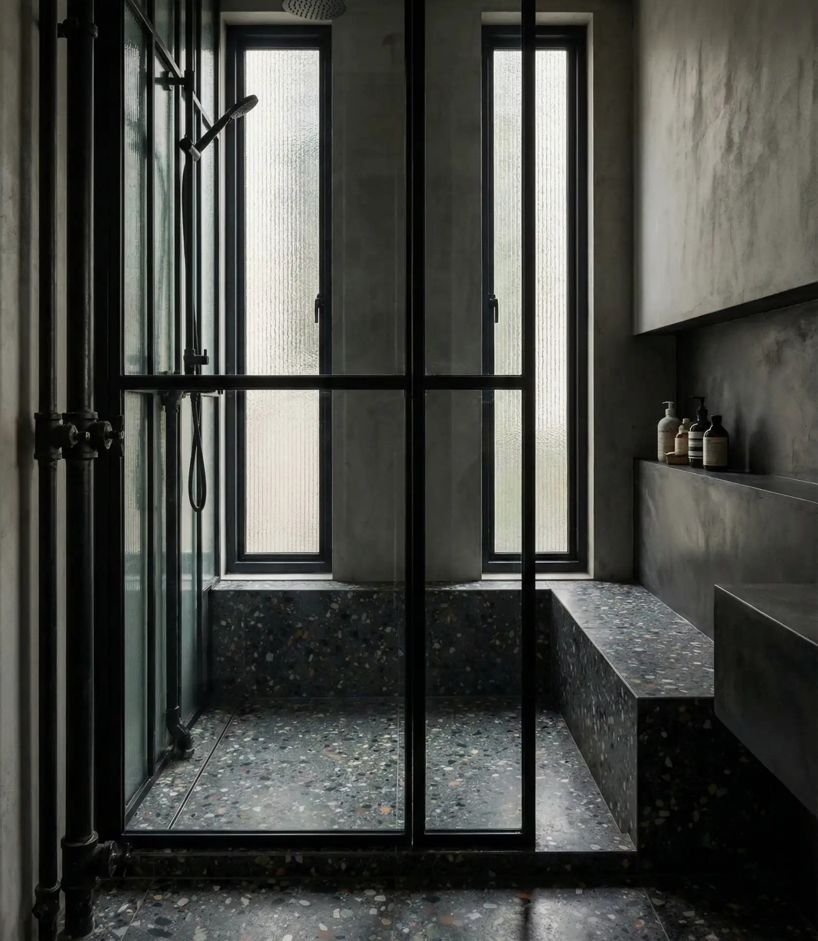 Black Framed Walk-In Shower with Industrial Edge 1