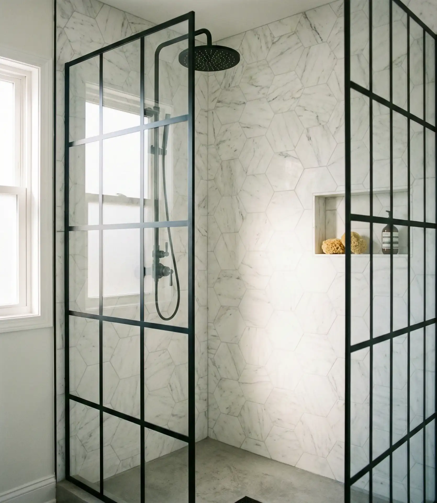 Black Framed Walk-In Shower with Industrial Edge 2